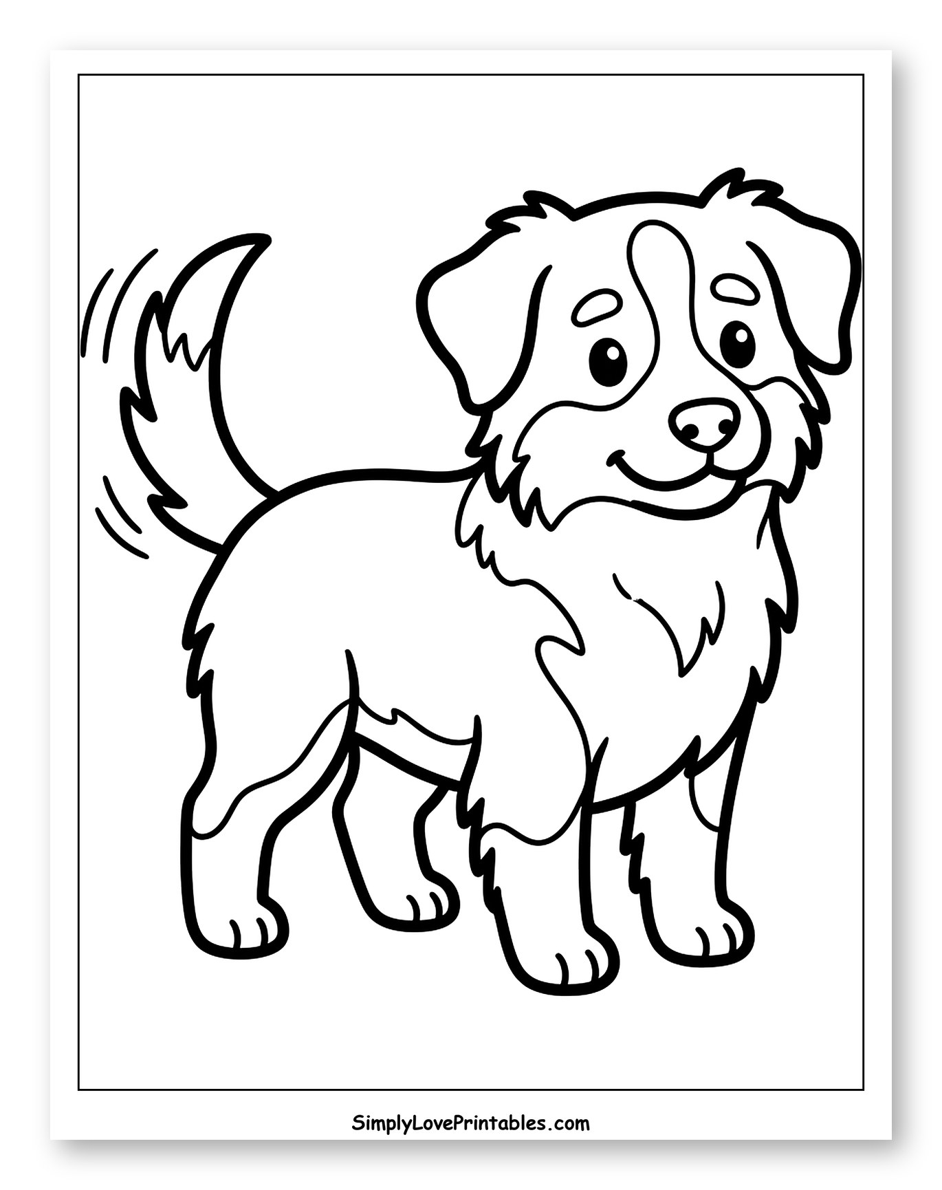 Happy Australian Shepherd Puppy Wagging Tail to Color for Toddlers