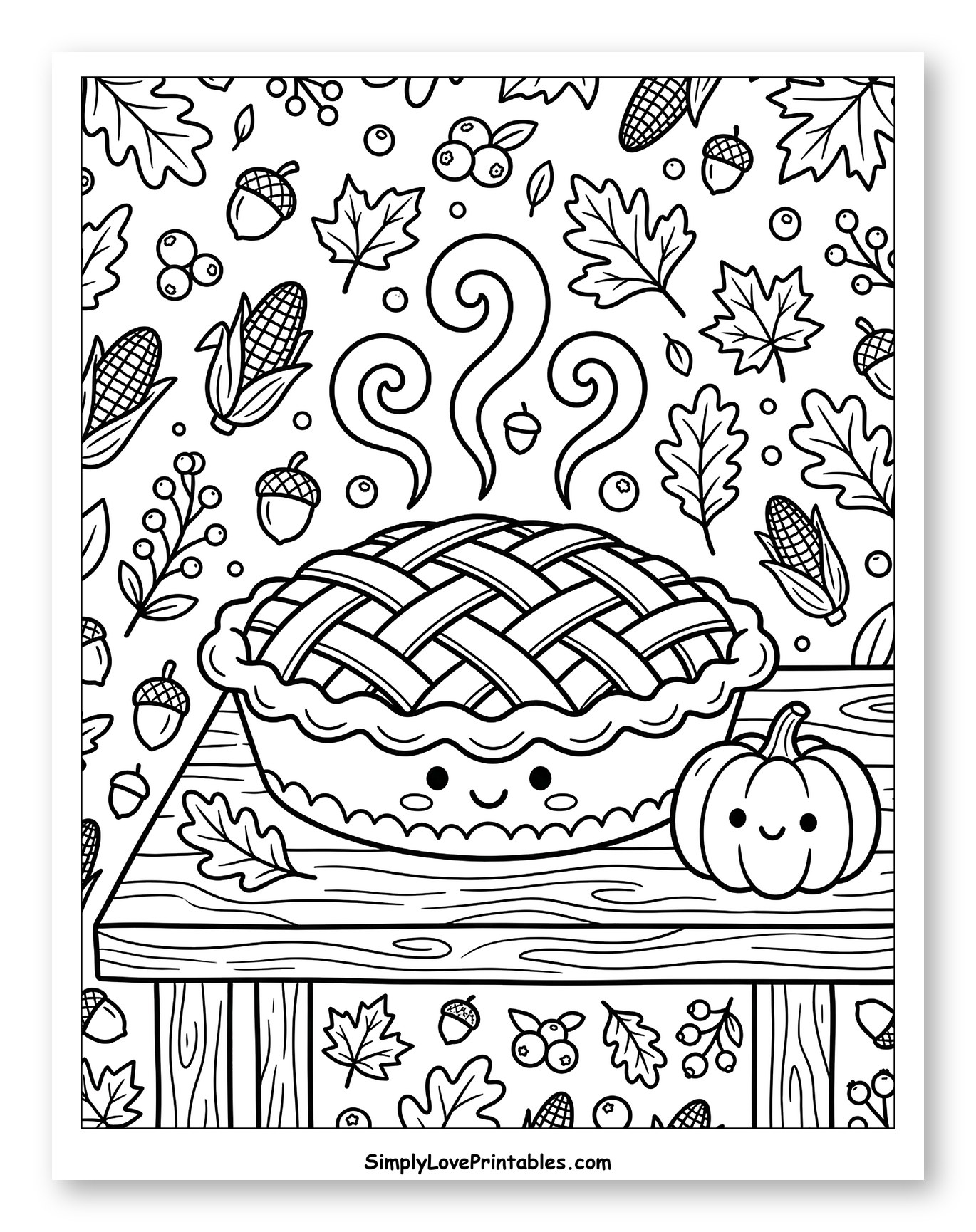 Happy Autumn Pie and Pumpkin Harvest Scene