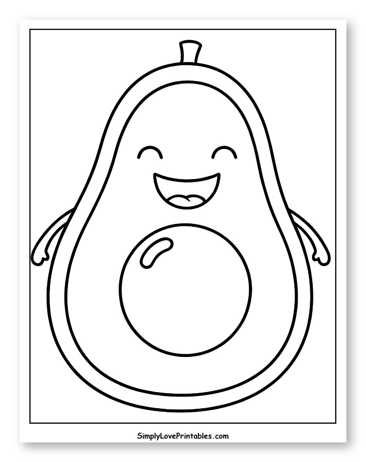 Happy Avocado Half with Pit and Arms Coloring Sheet for Toddlers