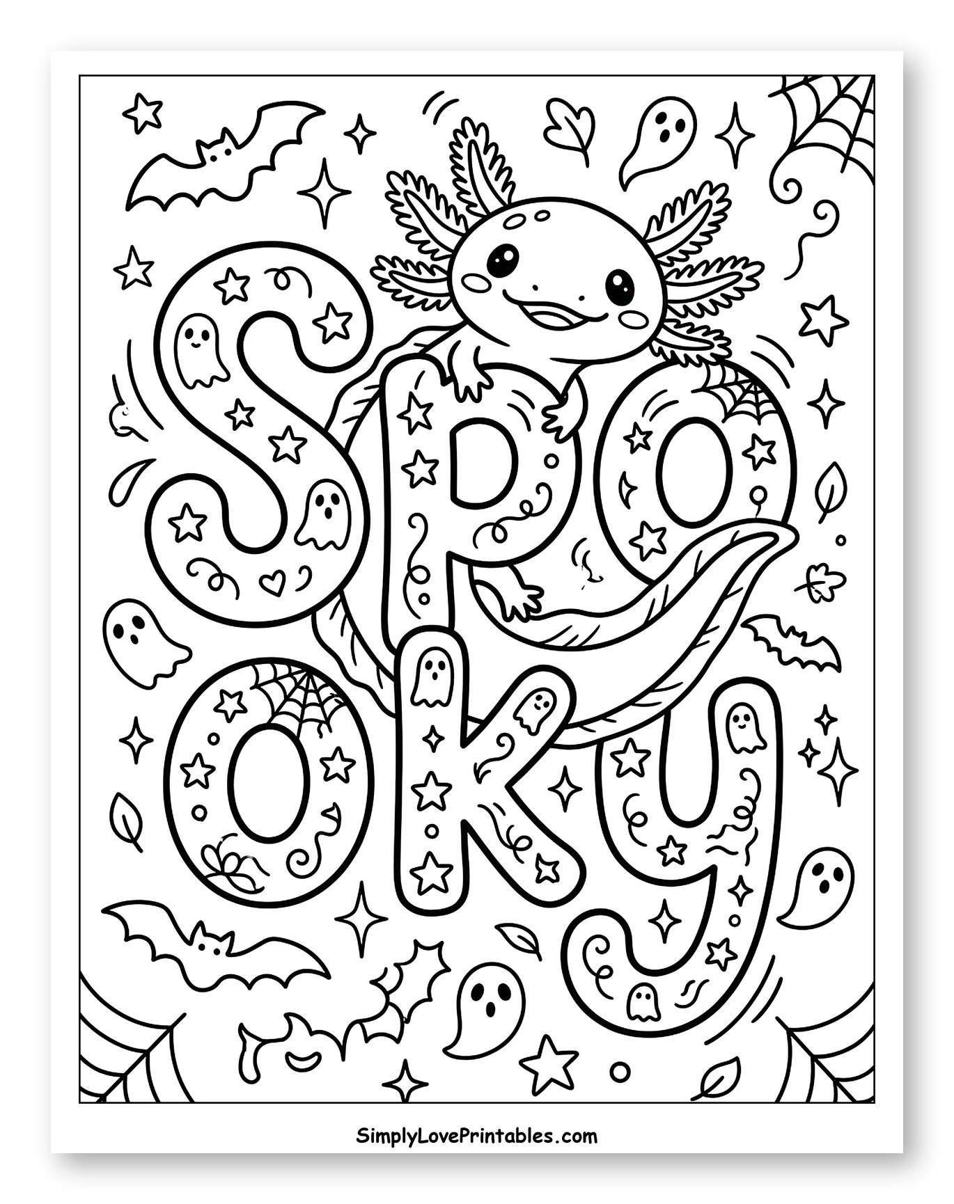 Happy Axolotl with Spooky Letter Art