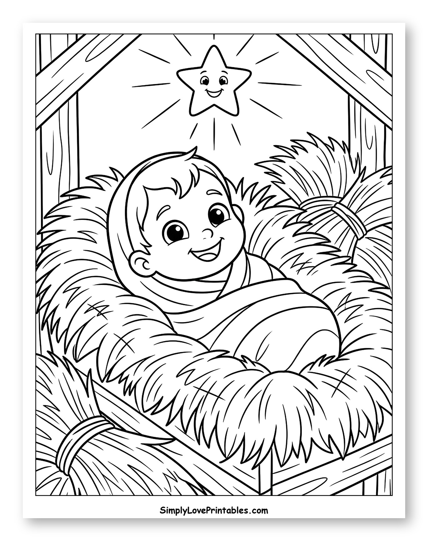 Happy Baby Jesus in Manger with Star