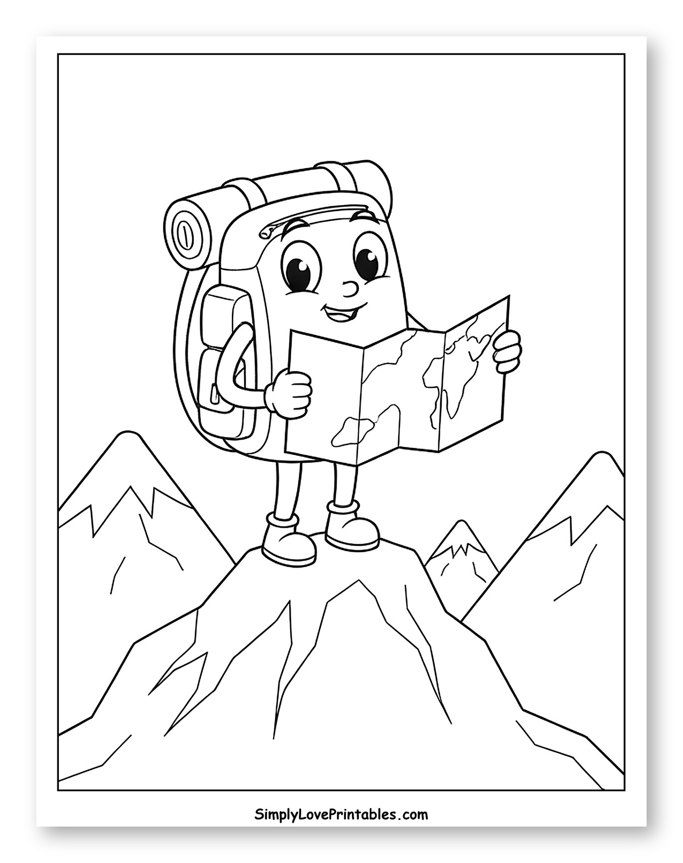 Happy Backpack Character on a Mountain Peak