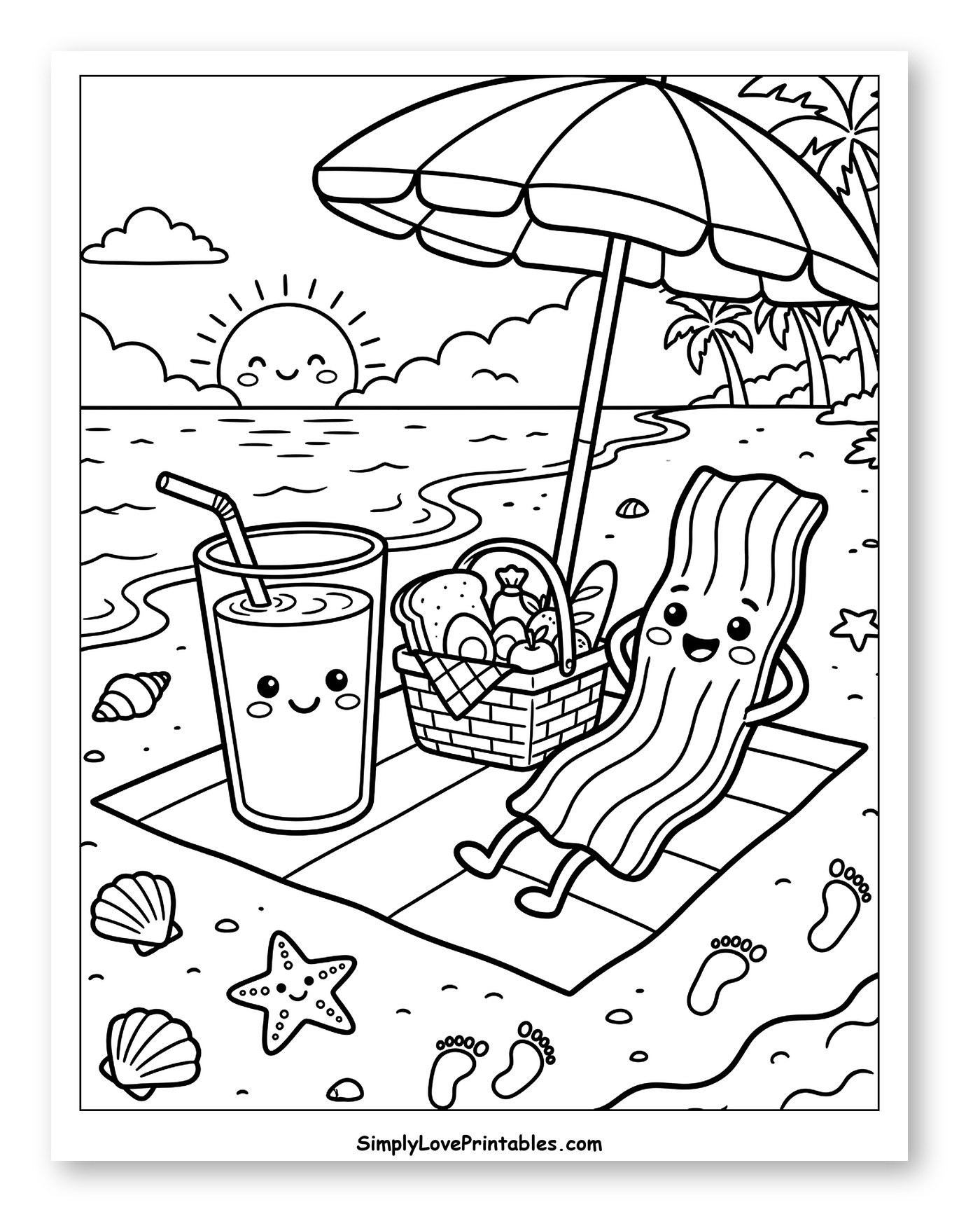 Happy Bacon Relaxing at the Beach