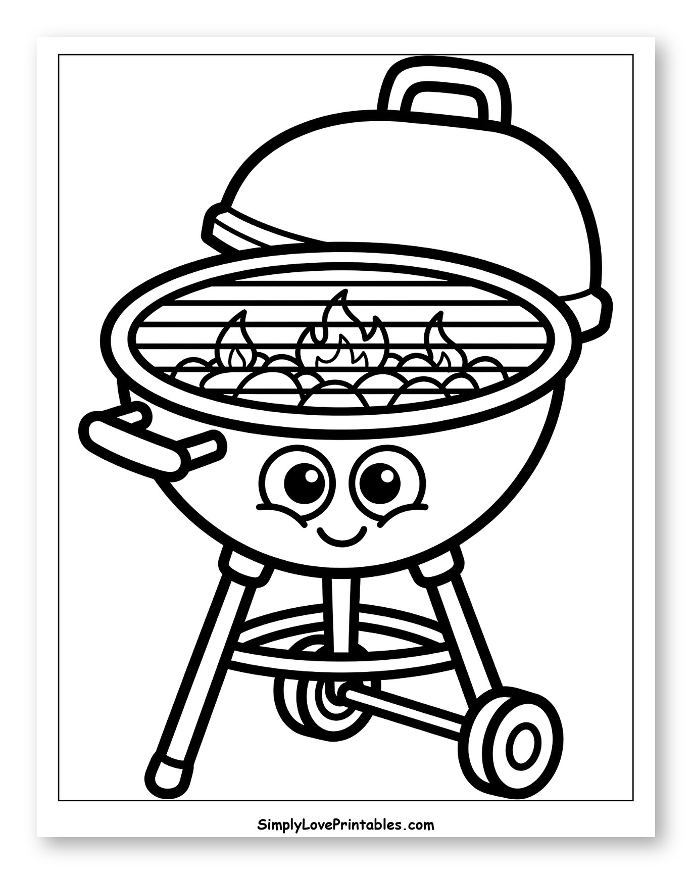 Happy Barbecue Grill with Open Lid and Flames
