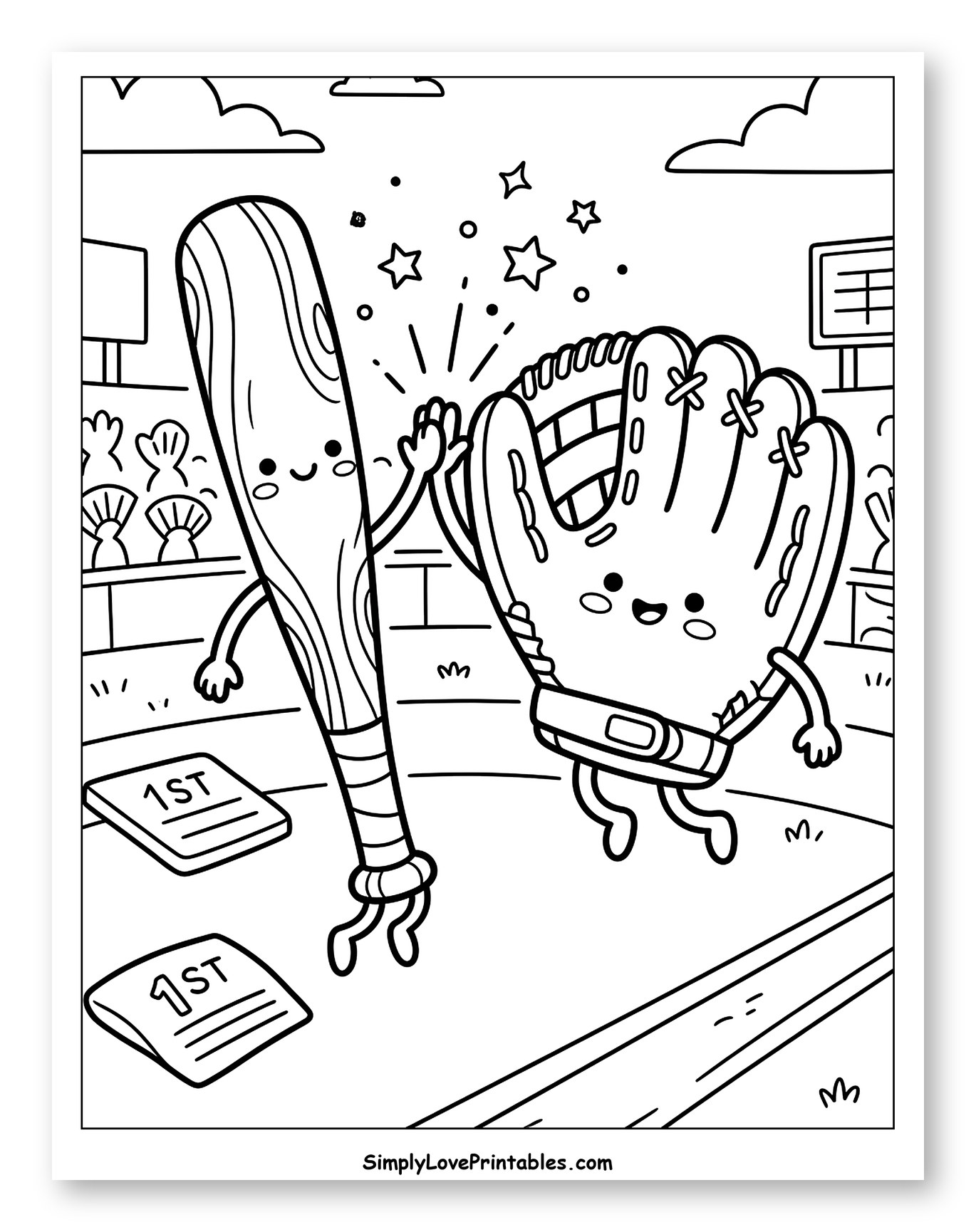 Happy Baseball Bat and Glove High-Fiving