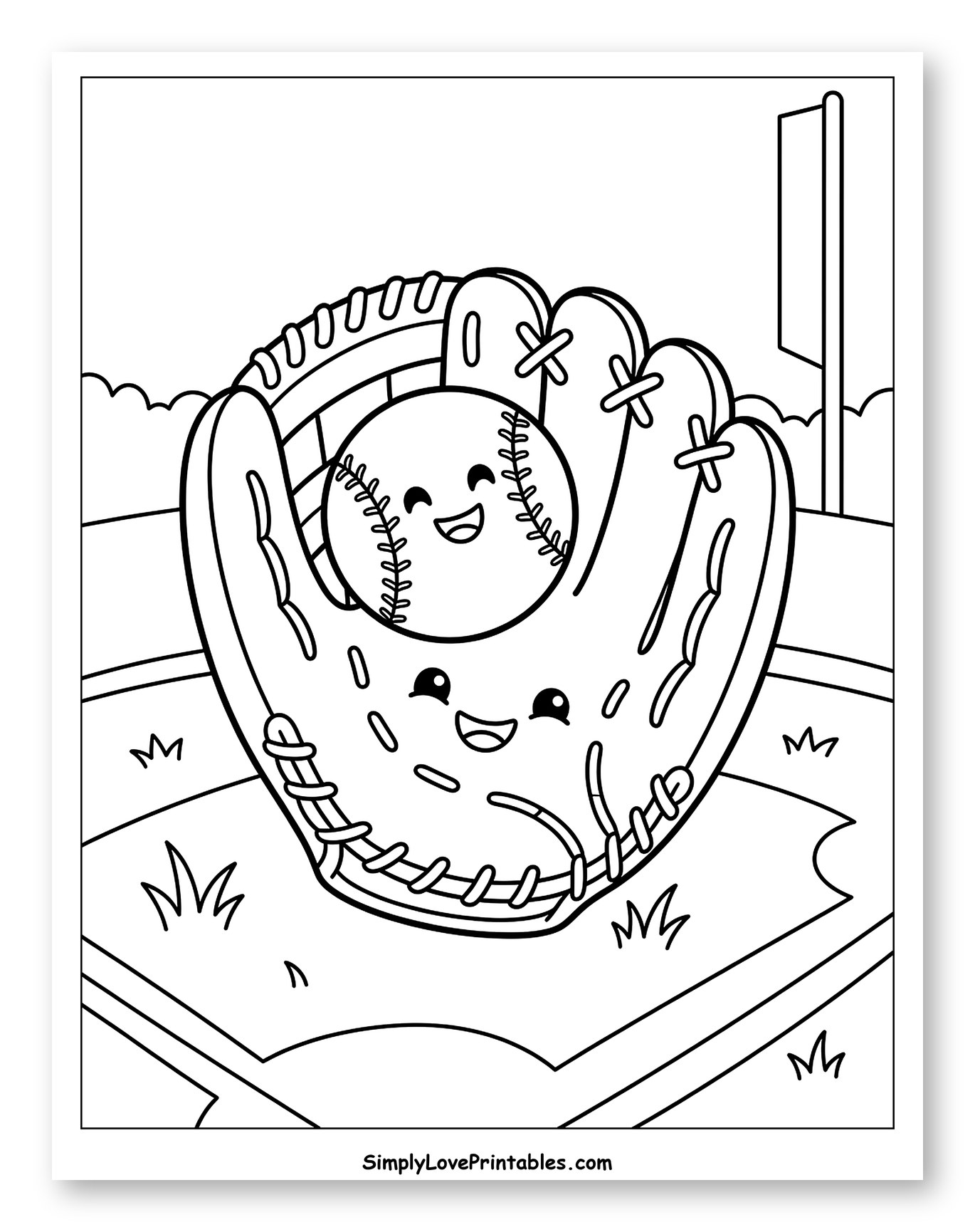 Happy Baseball Glove Holding Smiling Baseball on Field