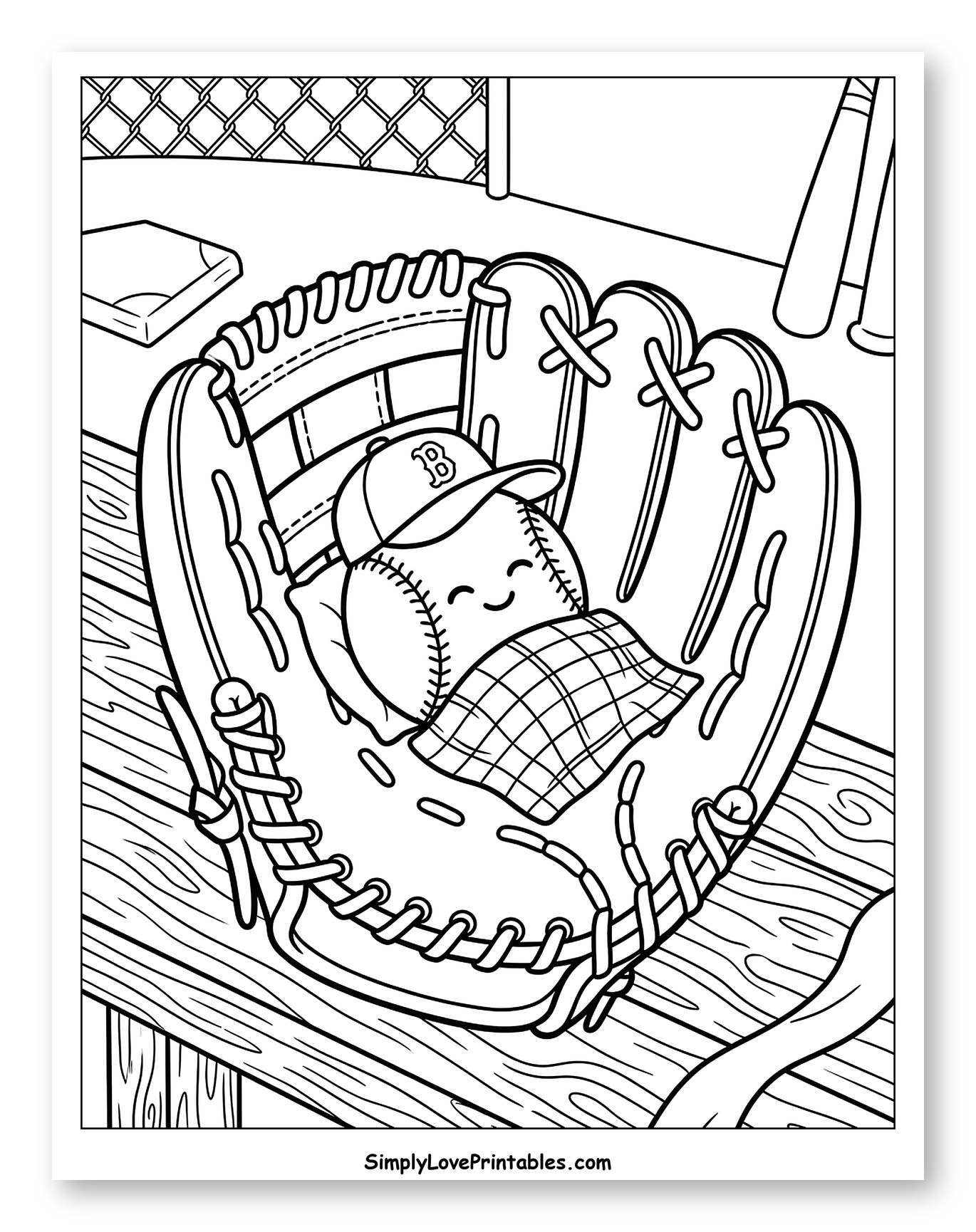 Happy Baseball Sleeping in a Baseball Glove
