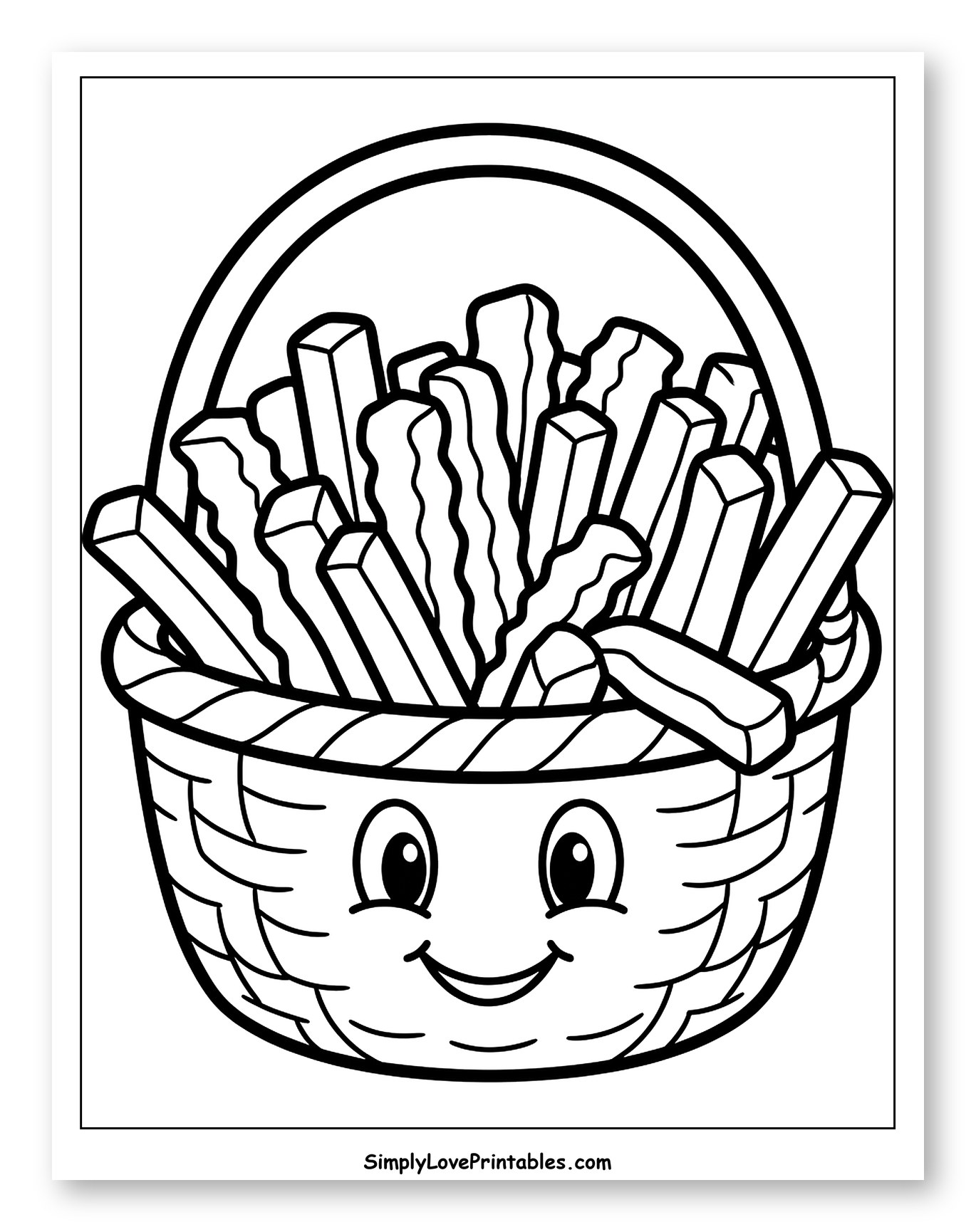 Happy Basket of French Fries Coloring Page for Toddlers