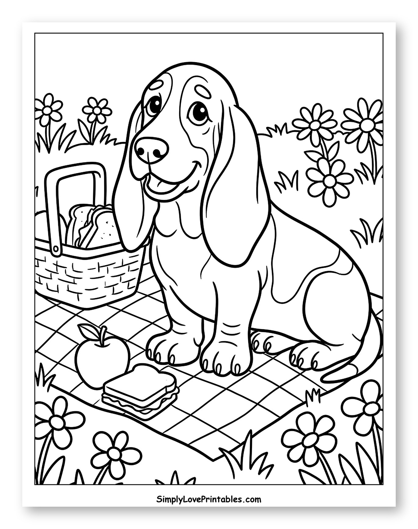 Happy Basset Hound with Picnic Food