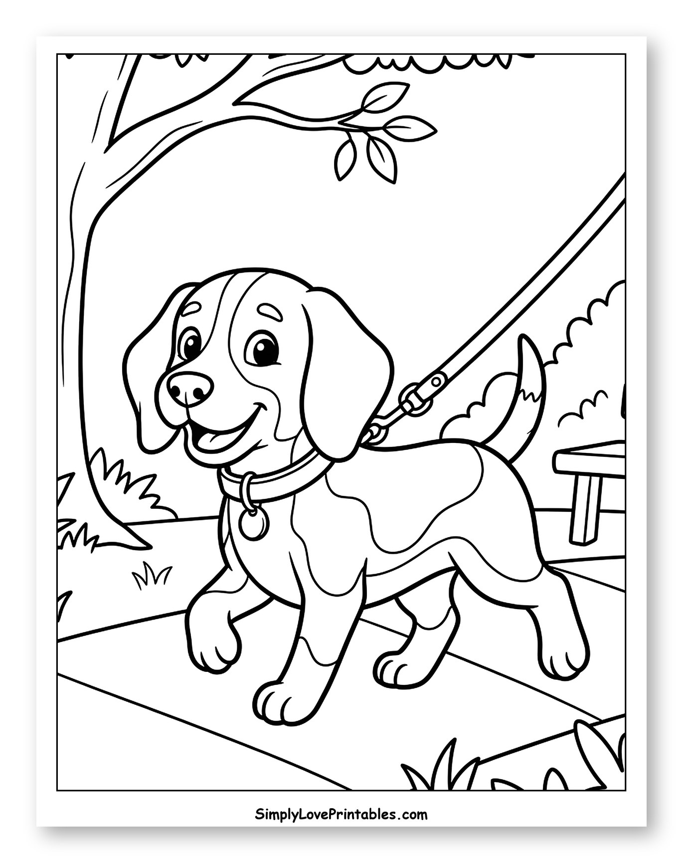 Happy Beagle Dog Walking on Leash in Park