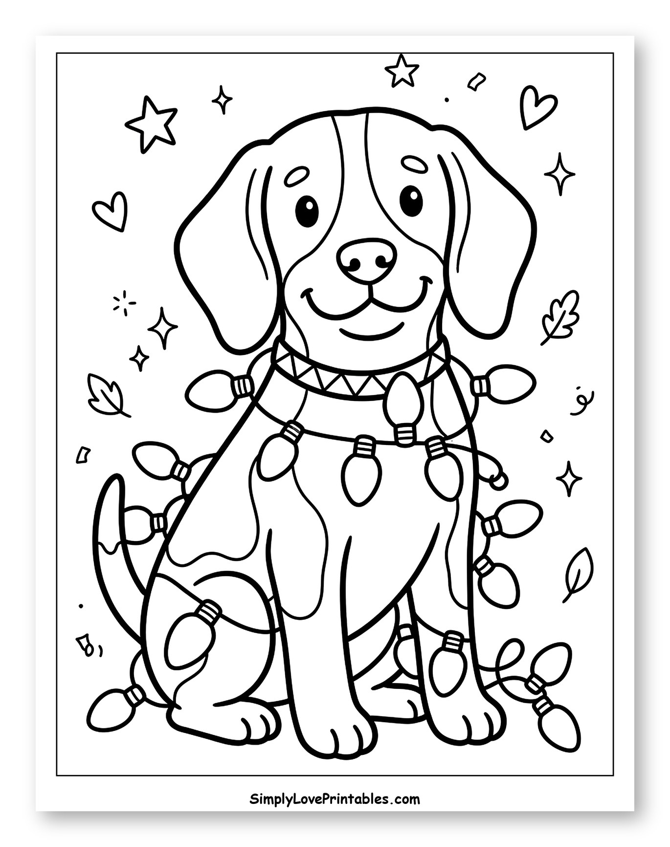 Happy Beagle Dog Wrapped in Christmas Lights