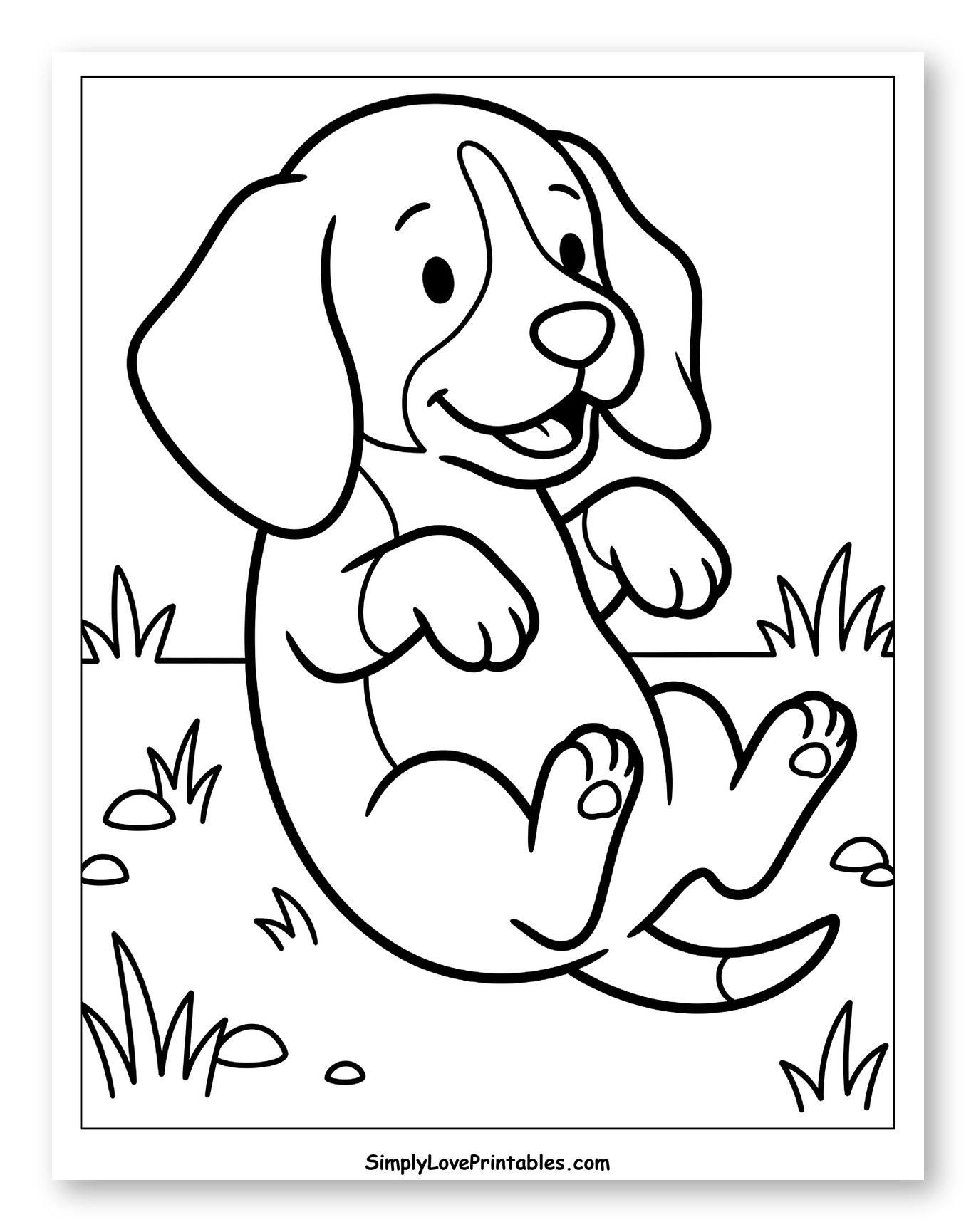 Happy Beagle Puppy Lying in Grass