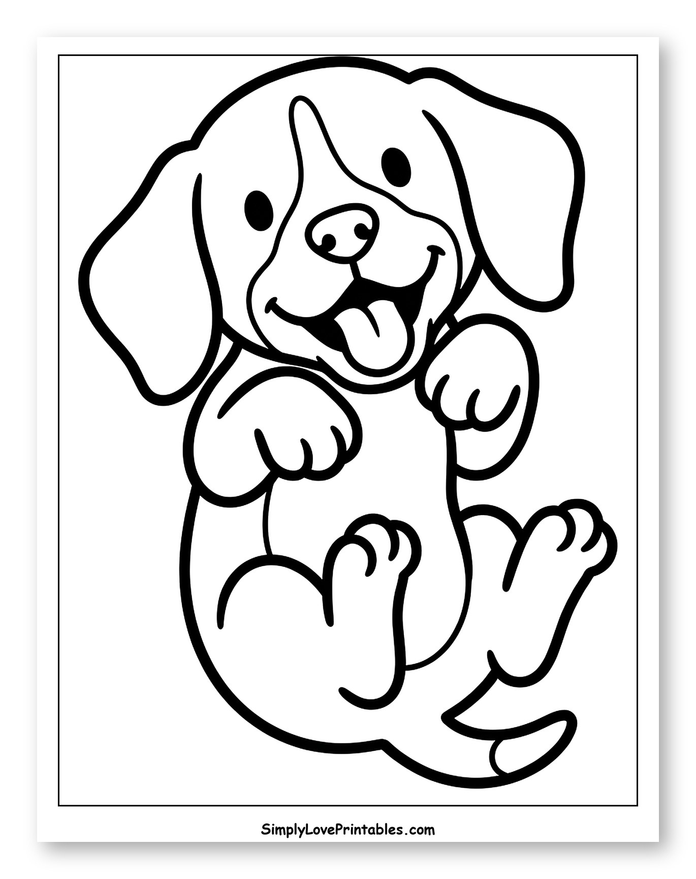 Happy Beagle Puppy Lying on its Back to Color for Toddlers