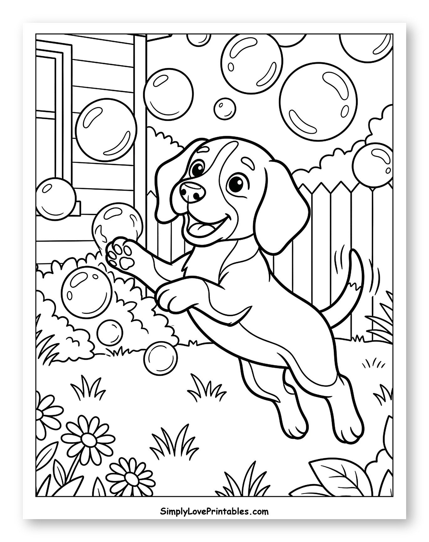 Happy Beagle Puppy Playing with Bubbles
