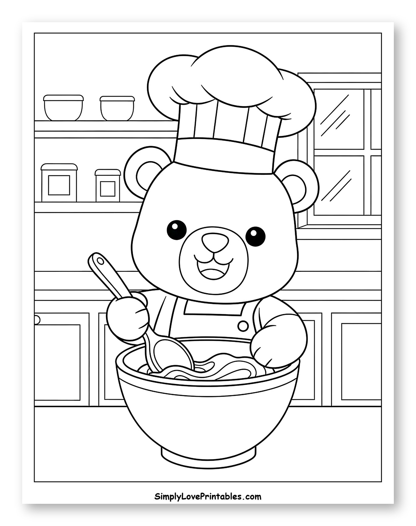 Happy Bear Chef Mixing Batter in Kitchen