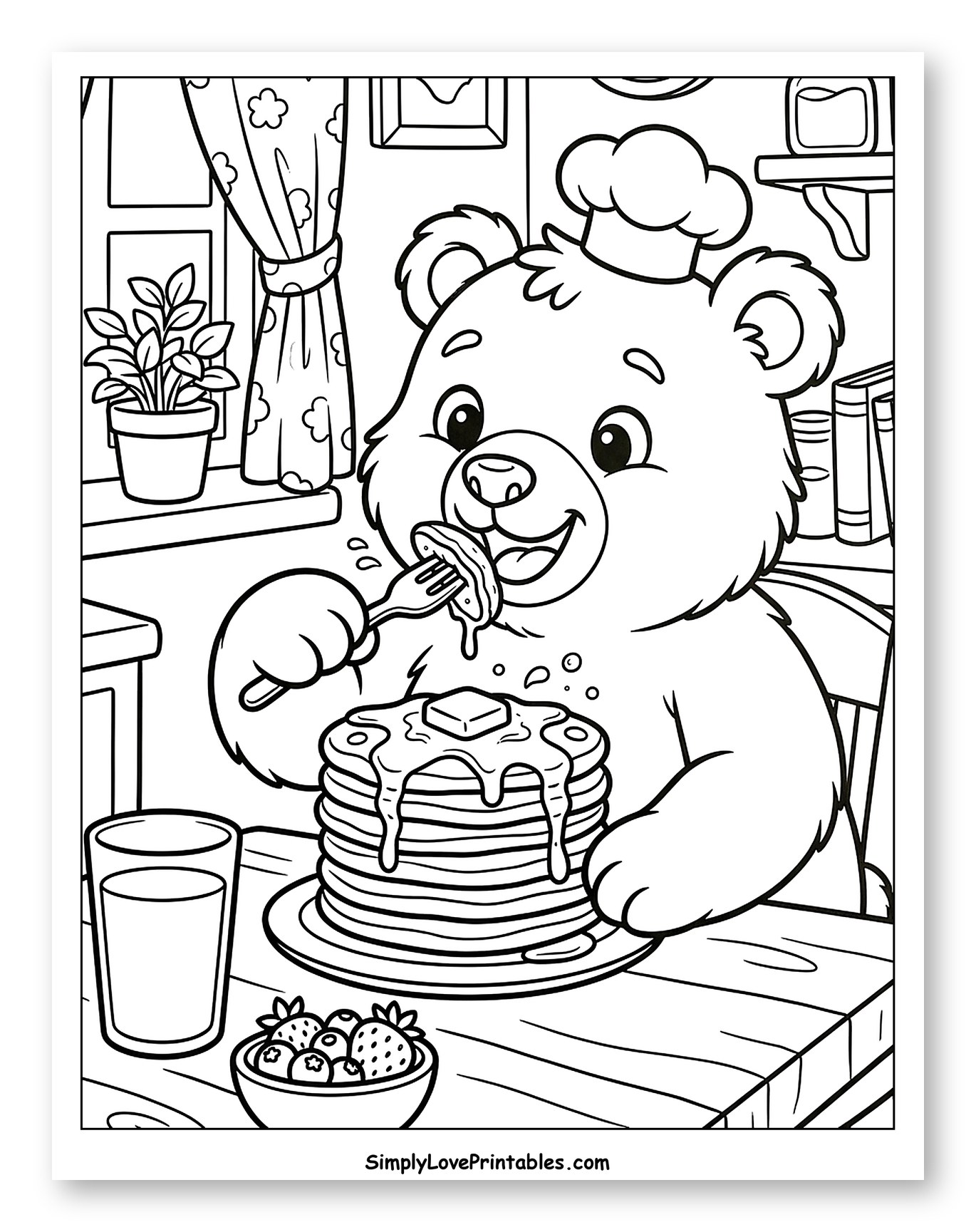 Happy Bear Enjoying a Pancake Breakfast