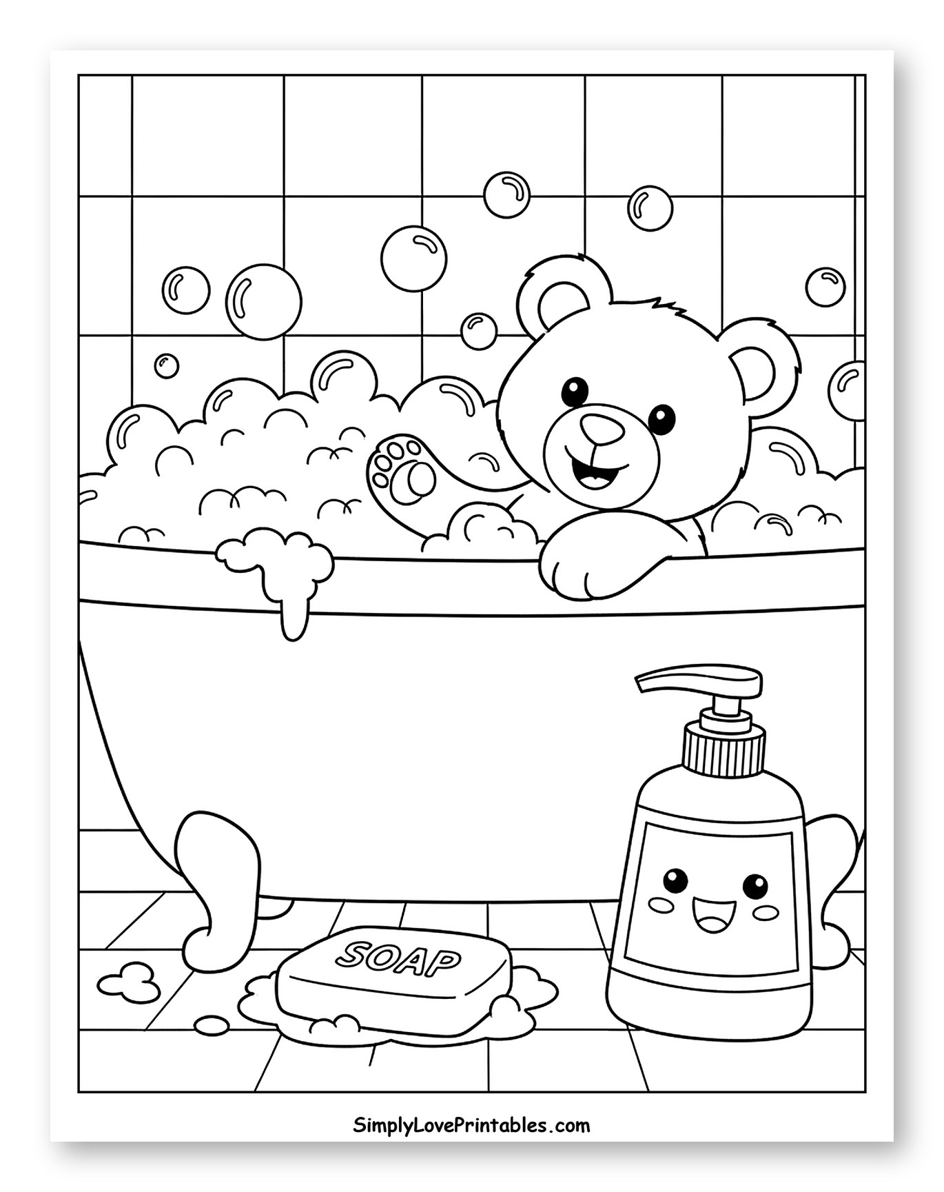 Happy Bear Enjoying a Warm Bubble Bath
