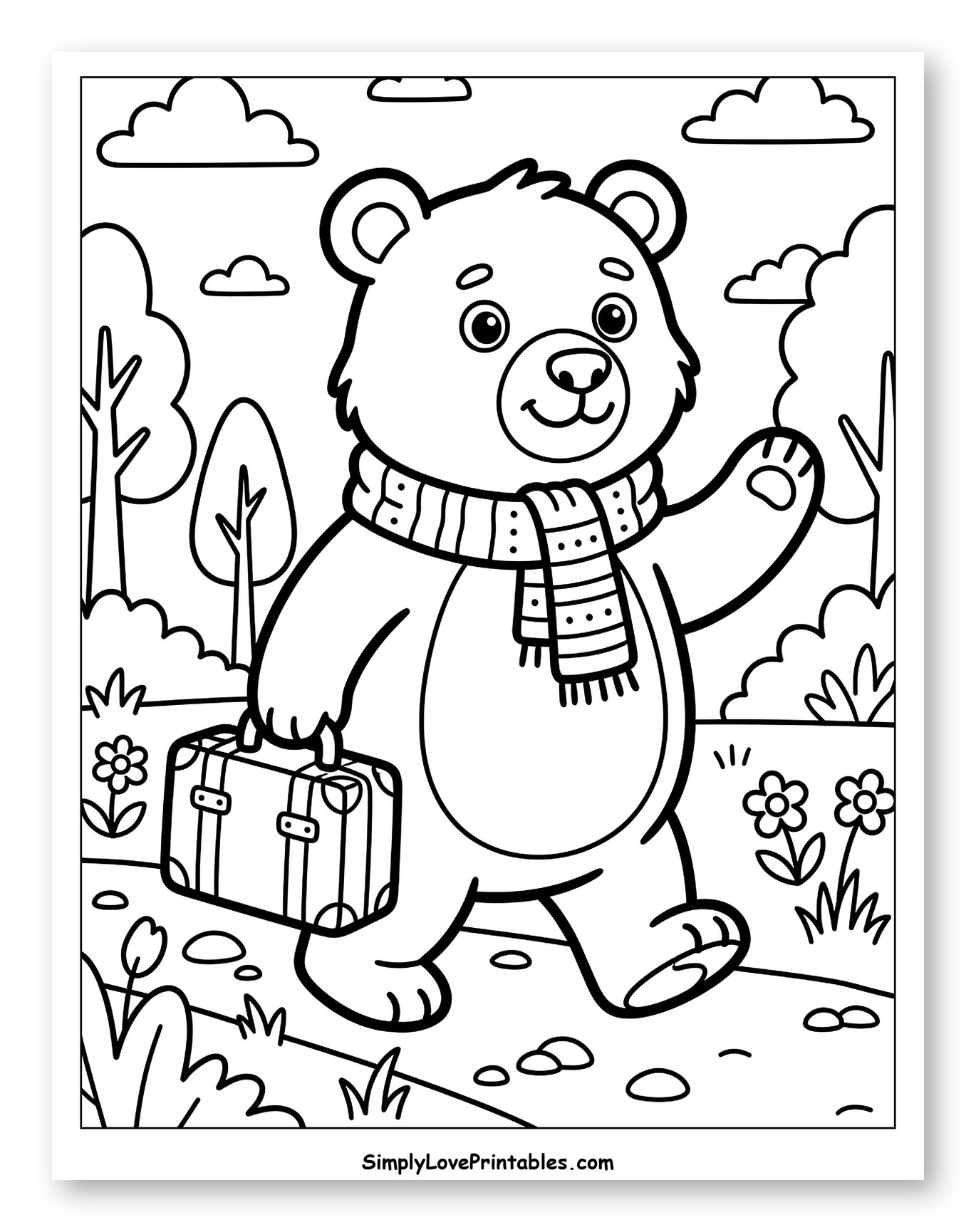 Happy Bear in Scarf Carrying Suitcase
