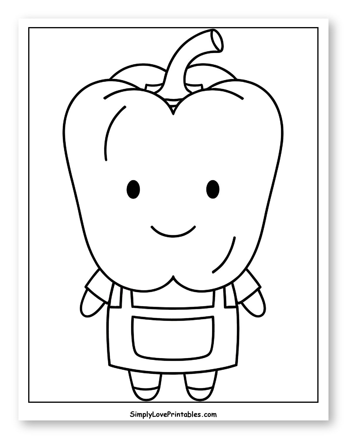 Happy Bell Pepper Character Wearing an Apron Coloring Page for Toddlers