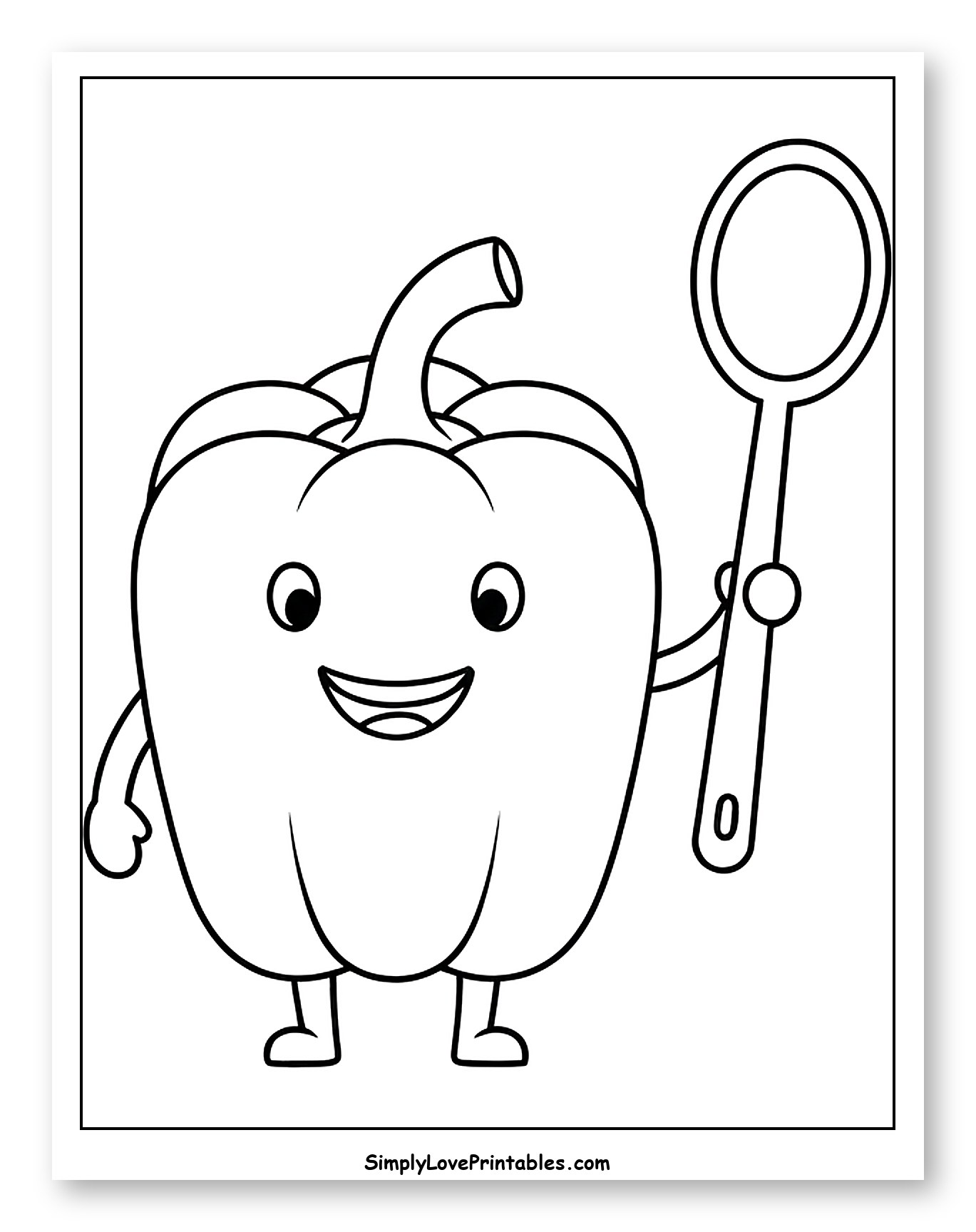 Happy Bell Pepper Holding a Spoon