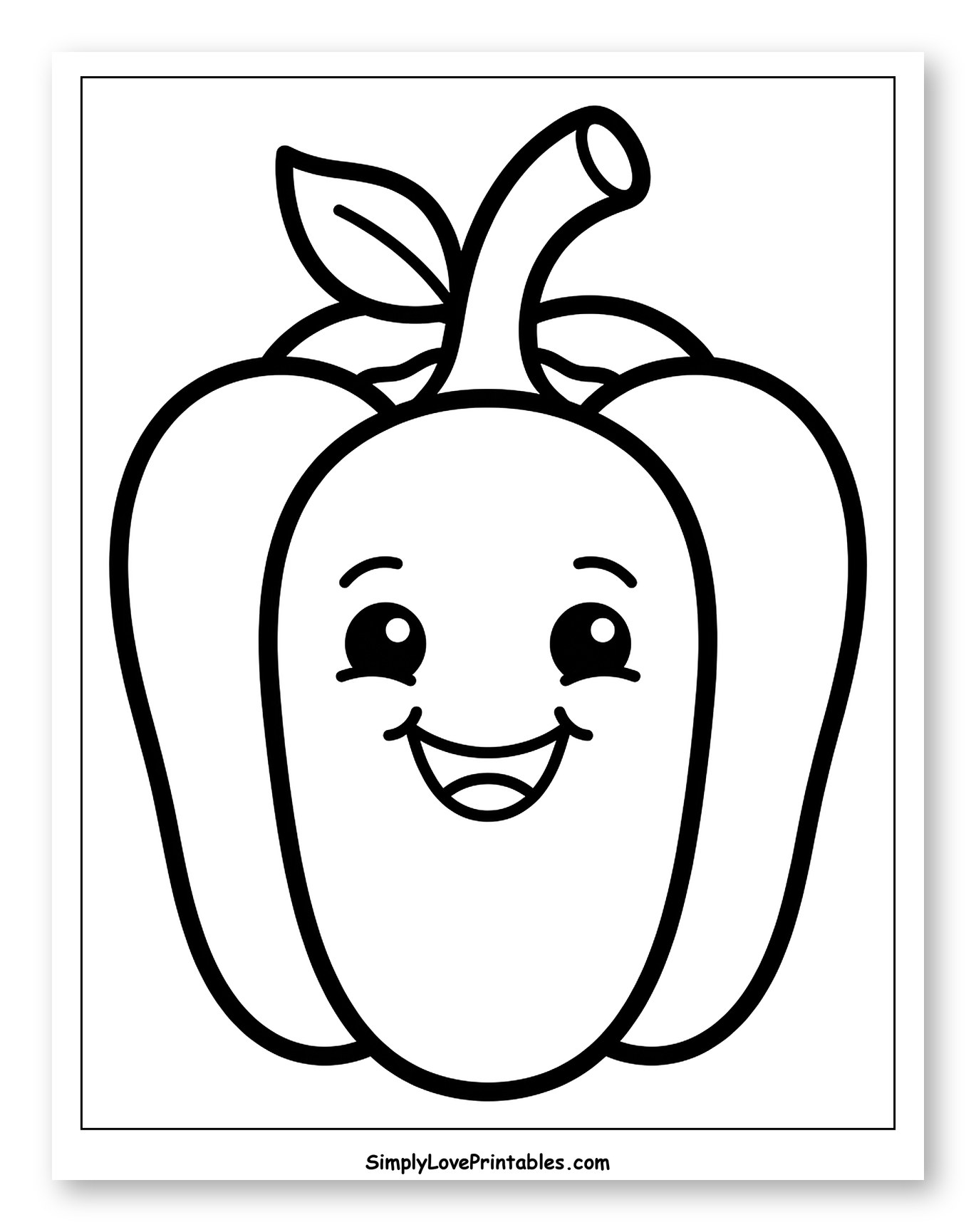 Happy Bell Pepper with Stem and Leaf