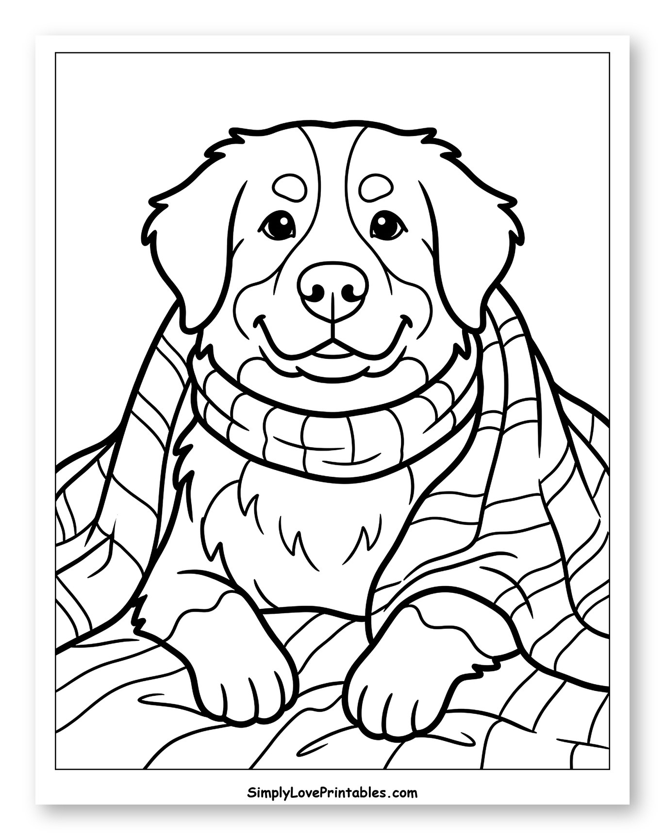 Happy Bernese Mountain Dog in a Warm Scarf to Color for Toddlers