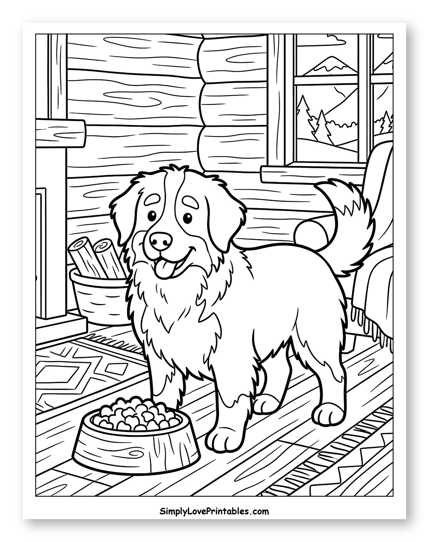 Happy Bernese Mountain Dog in Cozy Cabin