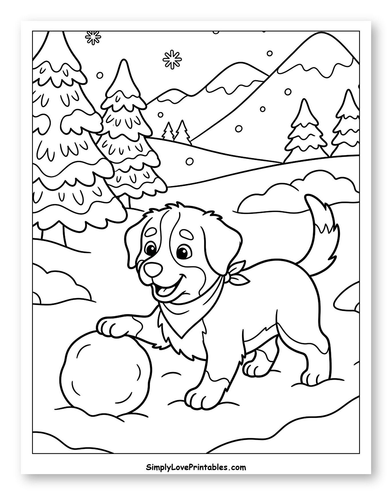 Happy Bernese Mountain Dog Puppy Playing Snowball