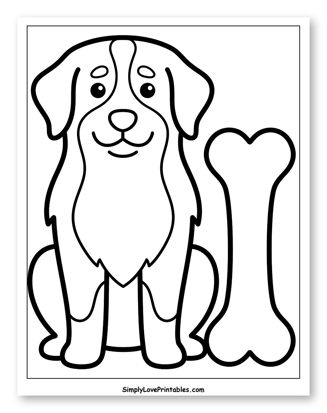 Happy Bernese Mountain Dog with a Bone Coloring Sheet for Toddlers