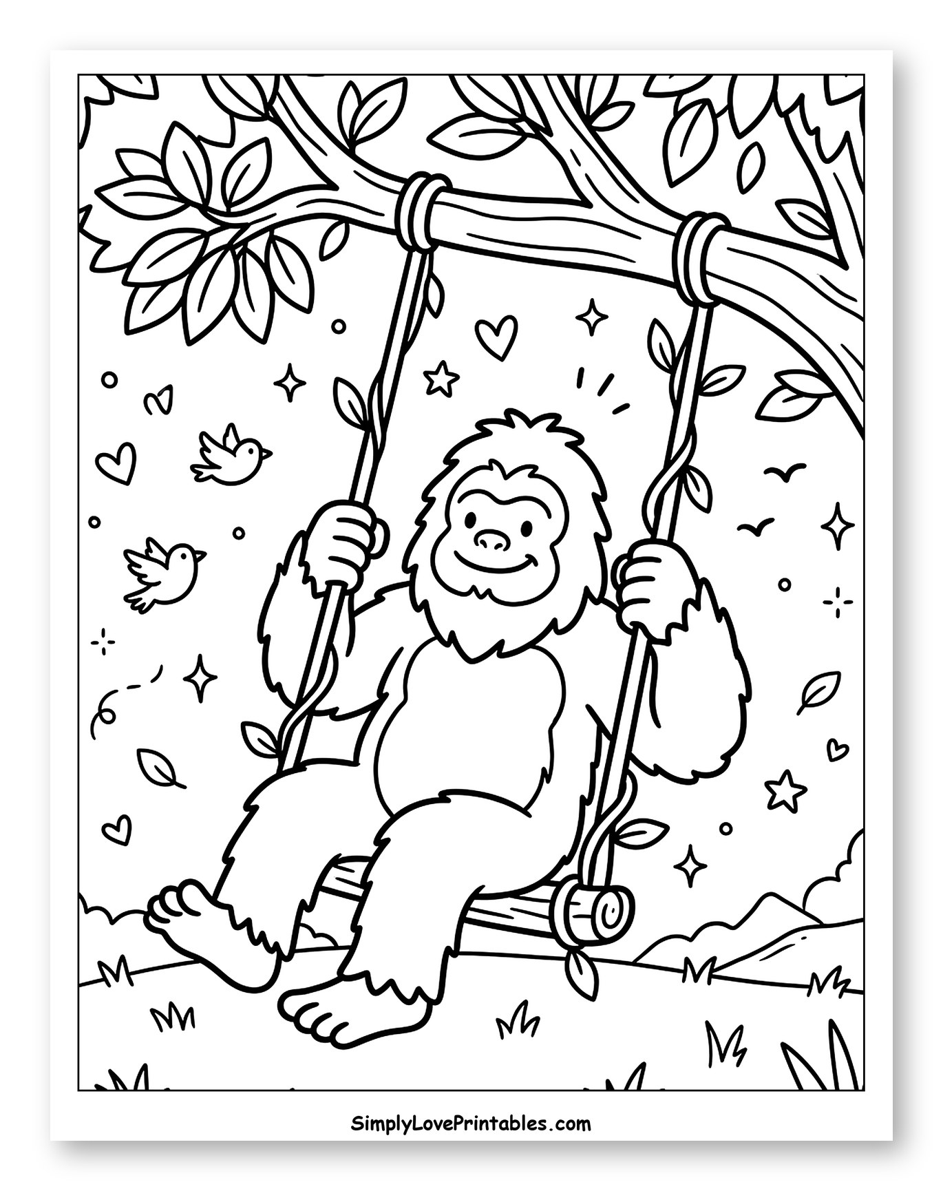 Happy Bigfoot Swinging from a Tree