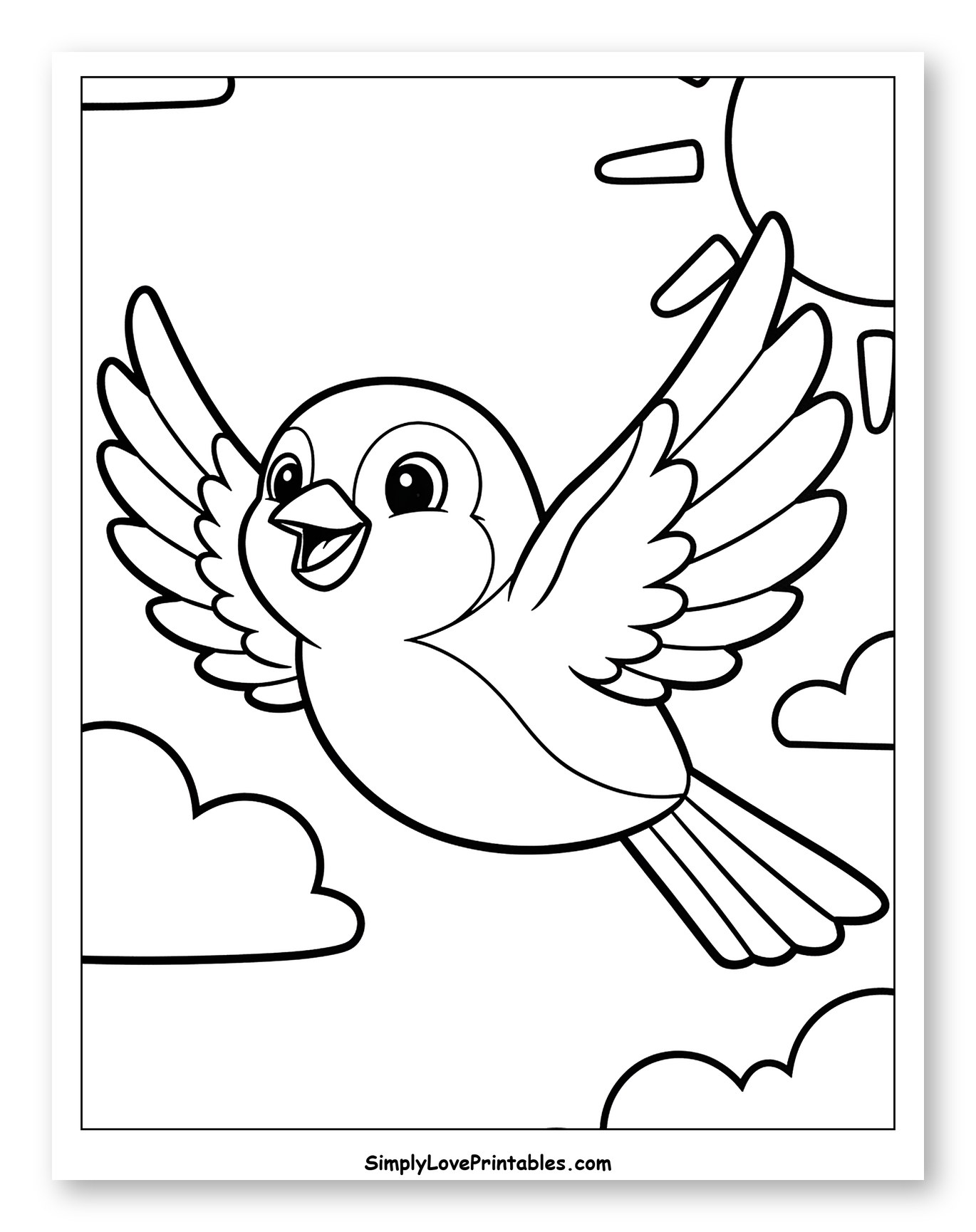 Happy Bird Flying in Sunny Sky