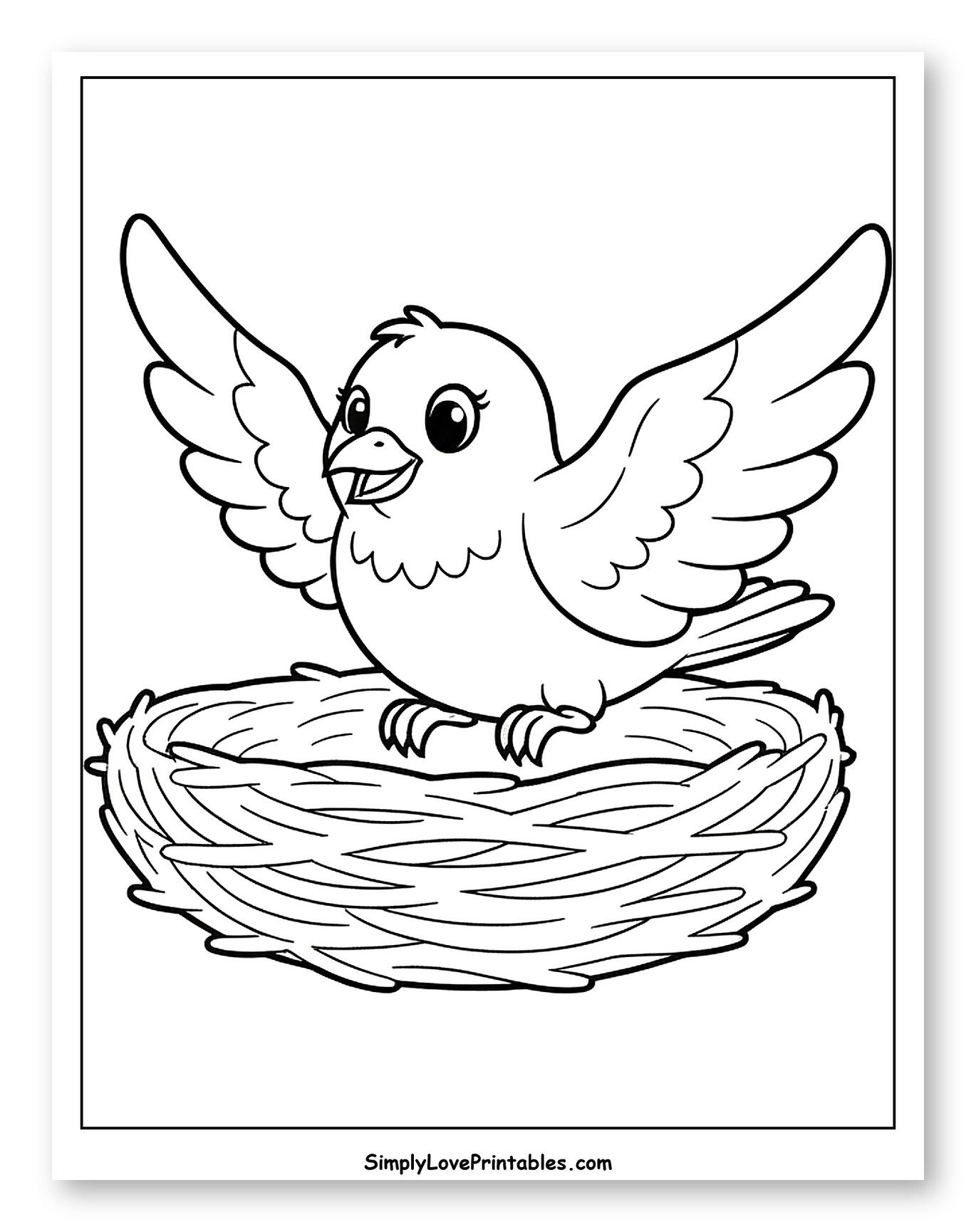 Happy Bird Spreading Wings in Nest