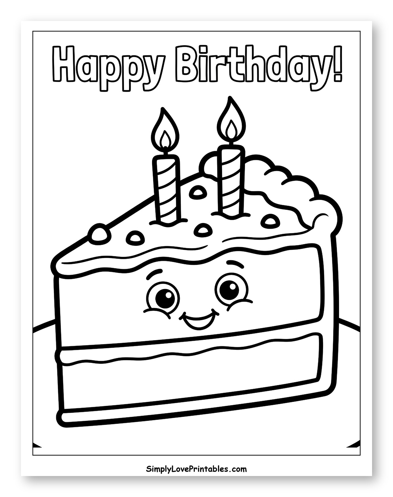 Happy Birthday Cake Slice with Candles to Color for Toddlers
