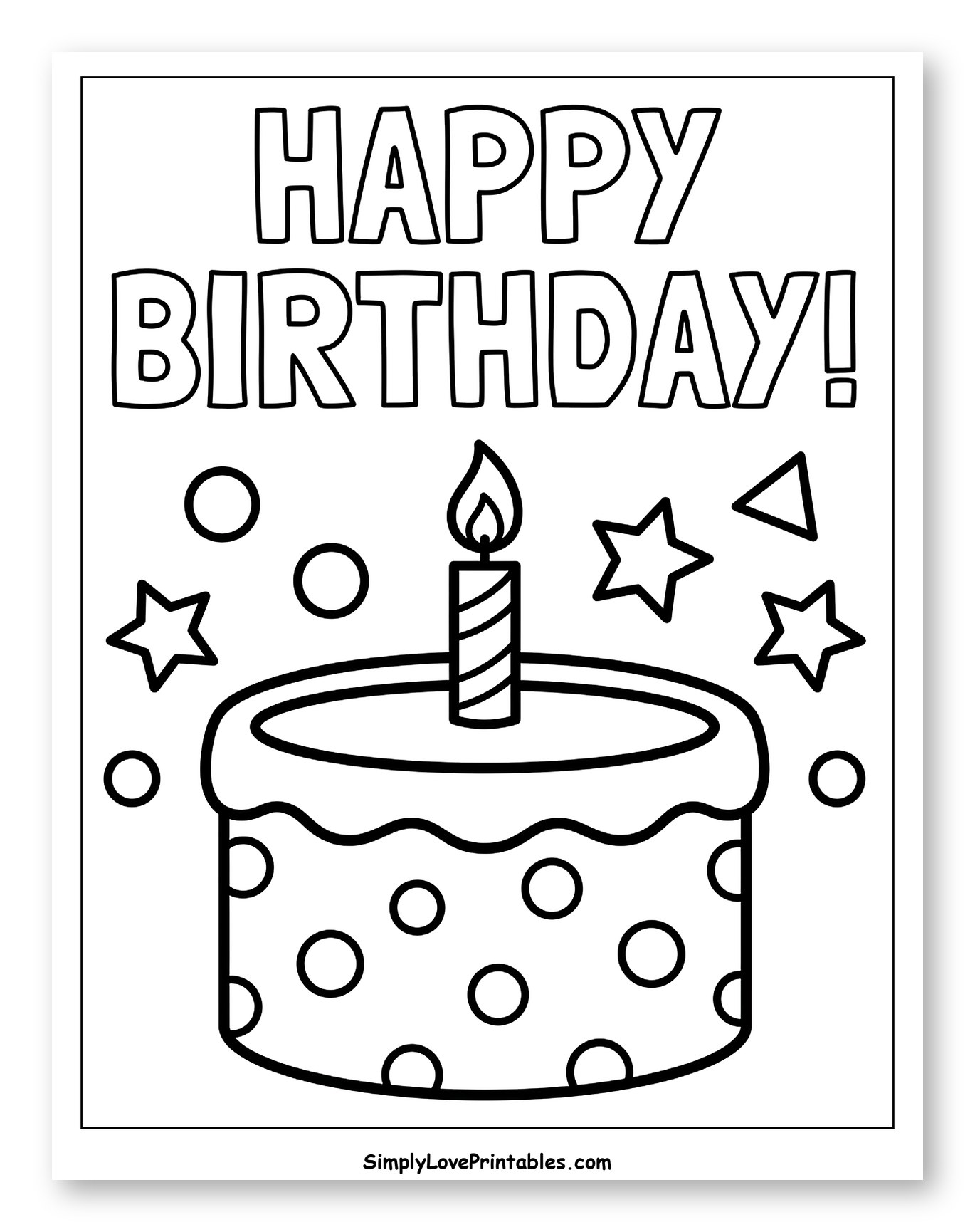 Happy Birthday Cake with Candle and Stars