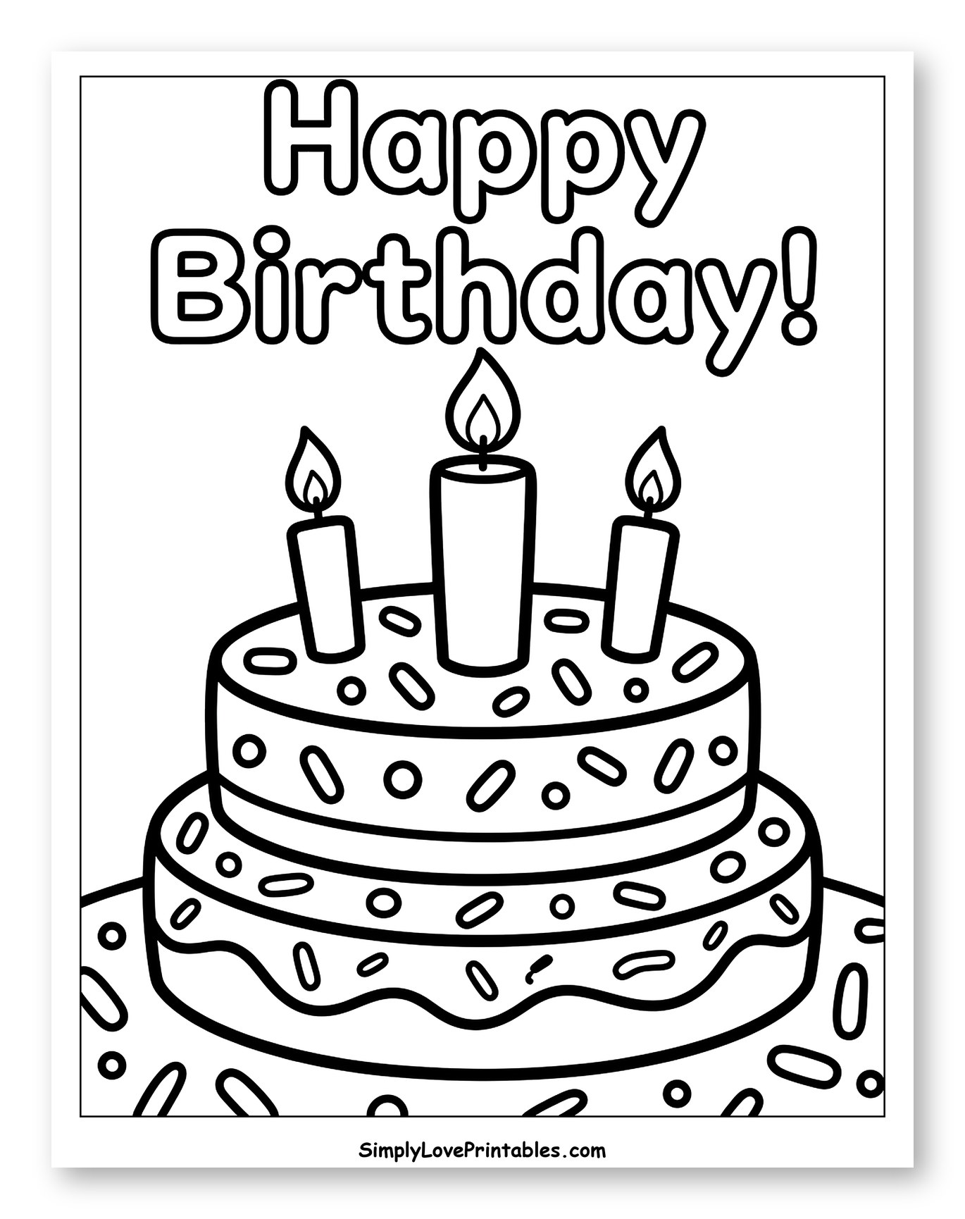 Happy Birthday Cake with Candles and Sprinkles Coloring Sheet for Toddlers