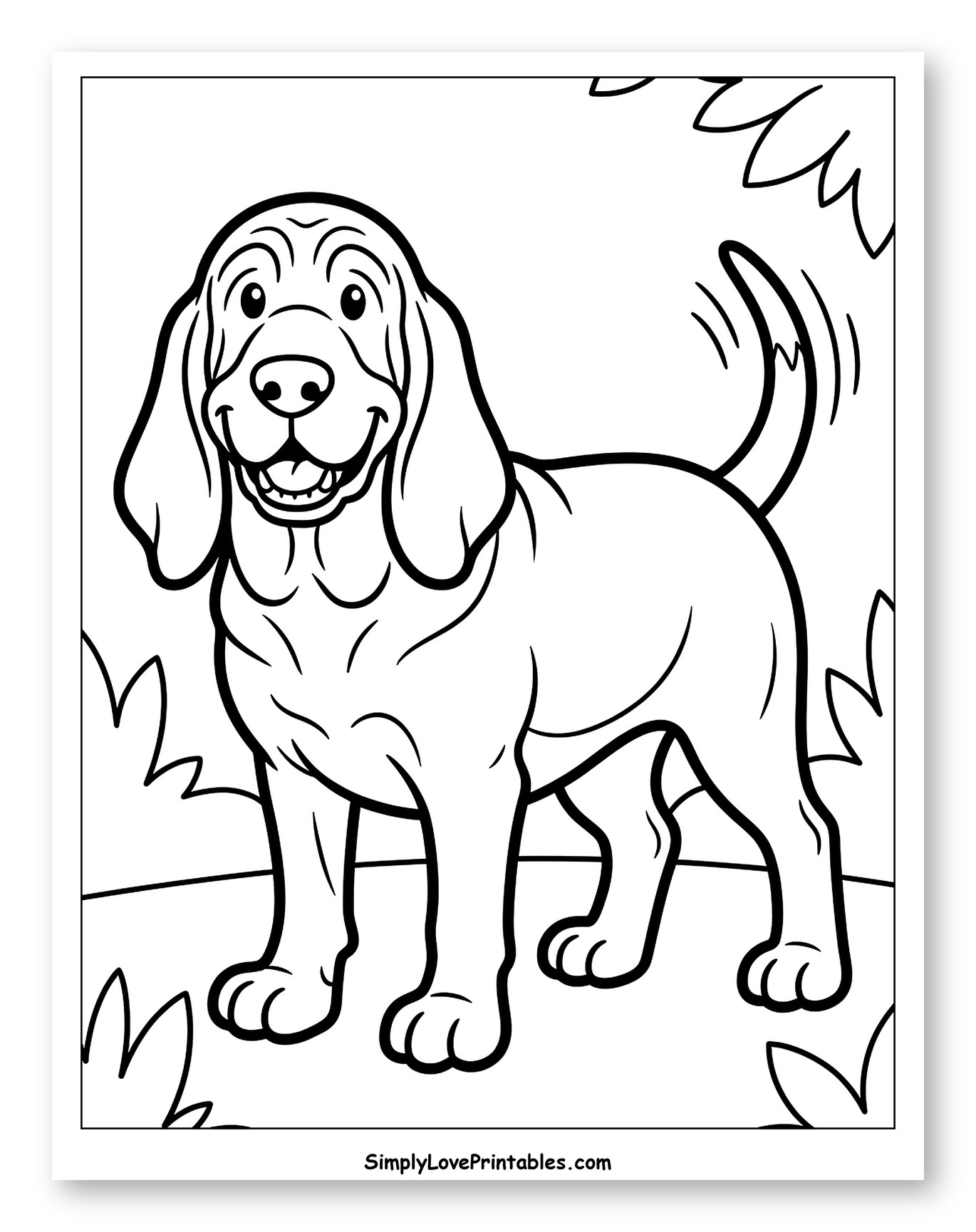 Happy Bloodhound Puppy Standing in Grass to Color for Toddlers