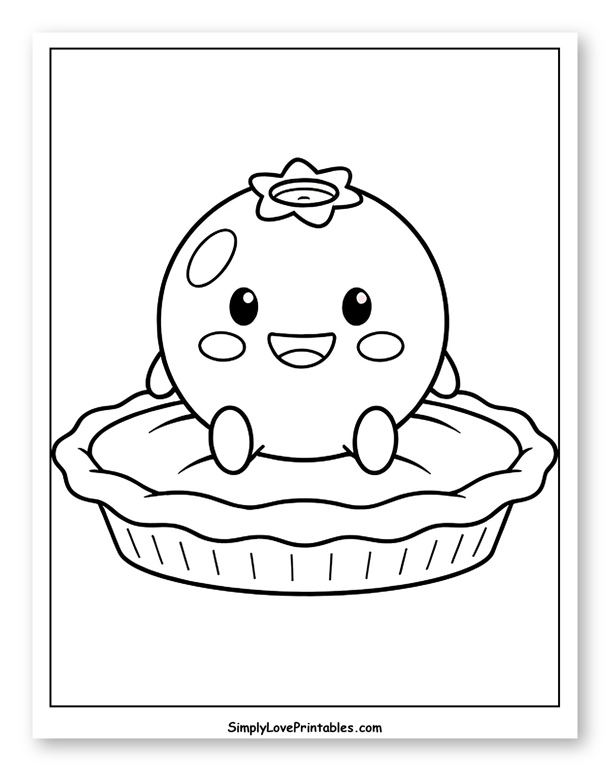 Happy Blueberry Sitting in a Pie Crust Coloring Page for Toddlers