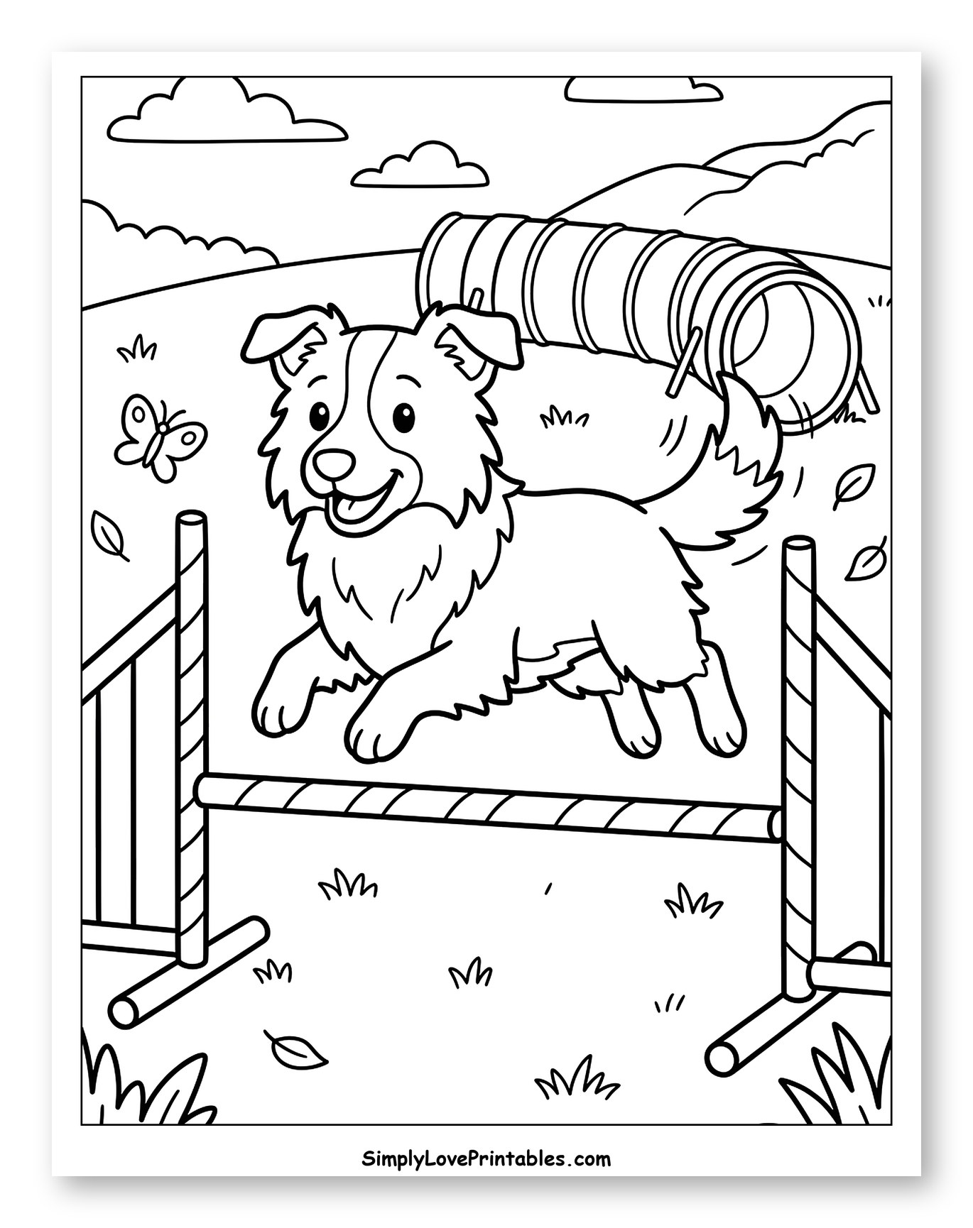 Happy Border Collie on Agility Course to Color for Kids