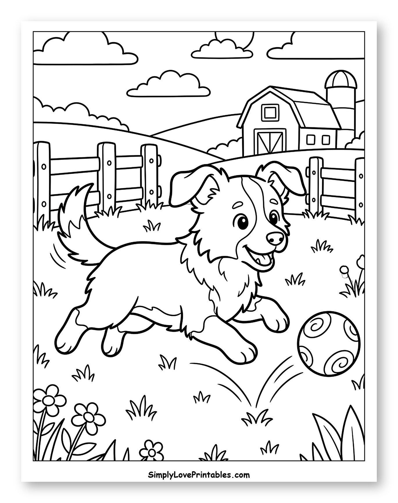 Happy Border Collie Playing with a Ball by a Barn