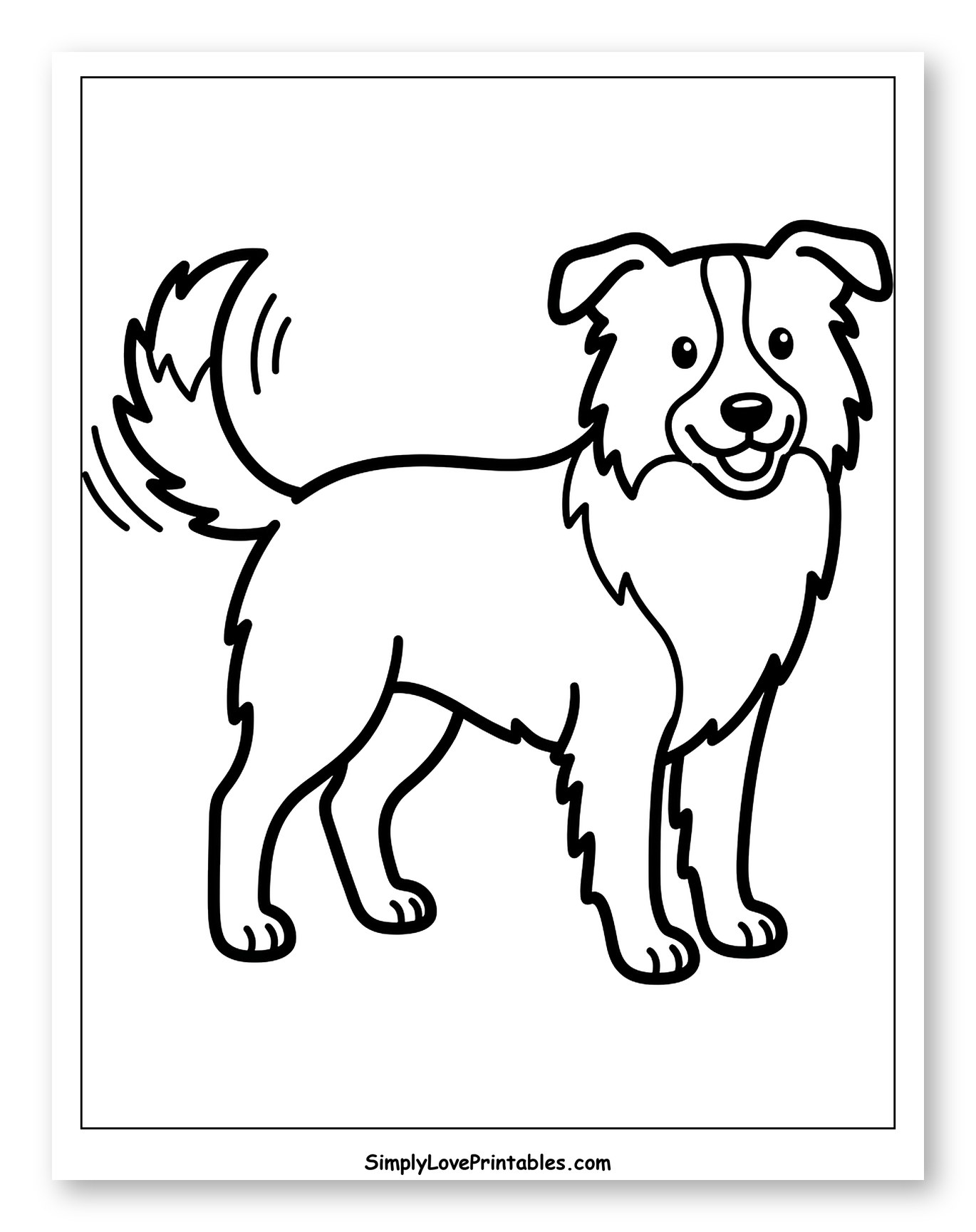 Happy Border Collie Standing and Wagging Tail Coloring Page for Toddlers
