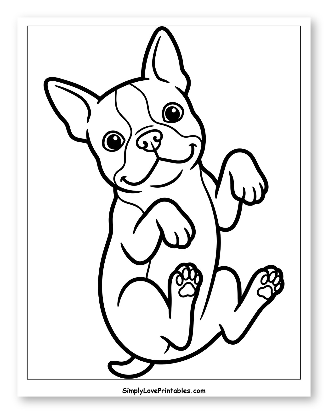 Happy Boston Terrier Puppy Upside Down to Color for Toddlers
