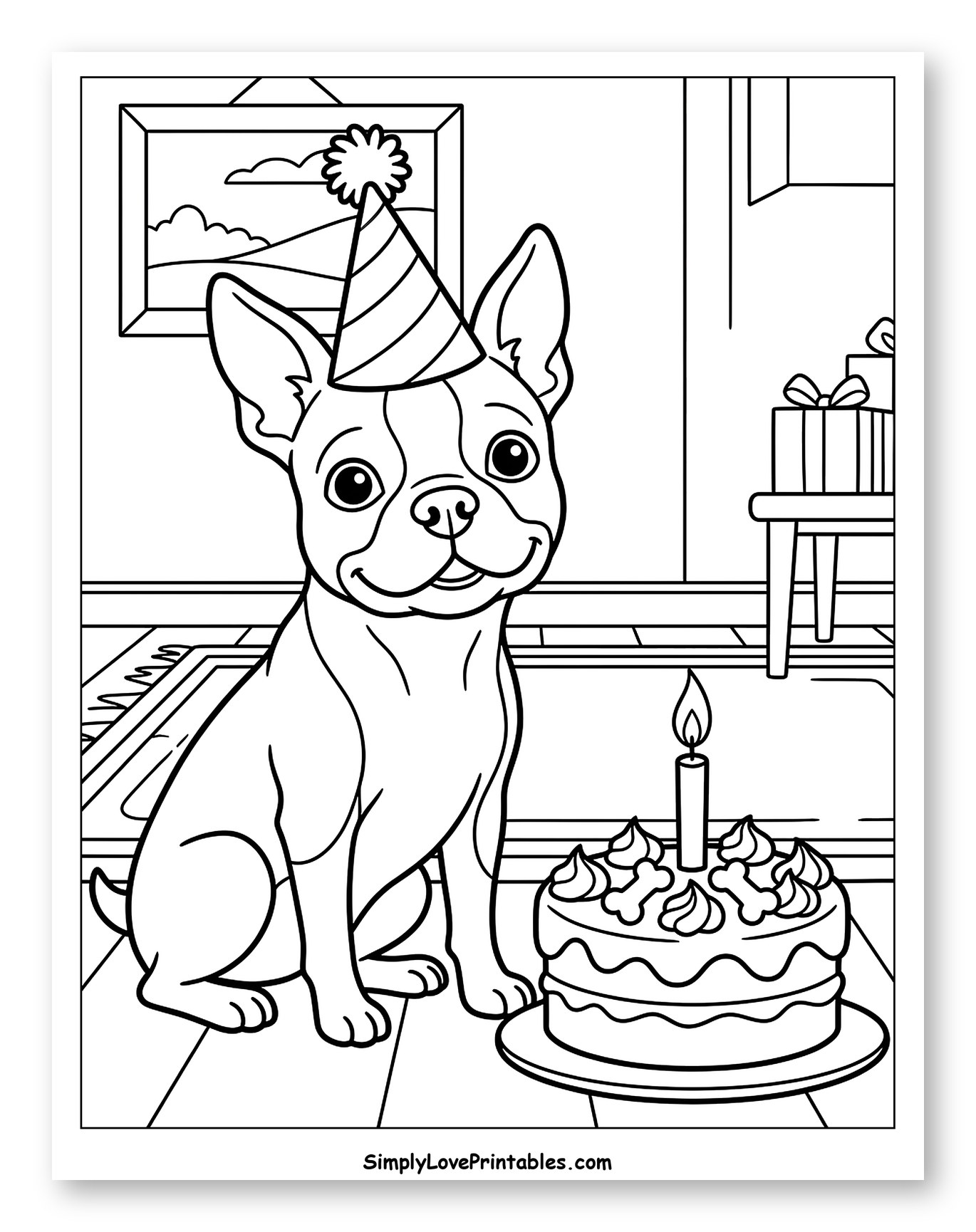Happy Boston Terrier with Birthday Cake