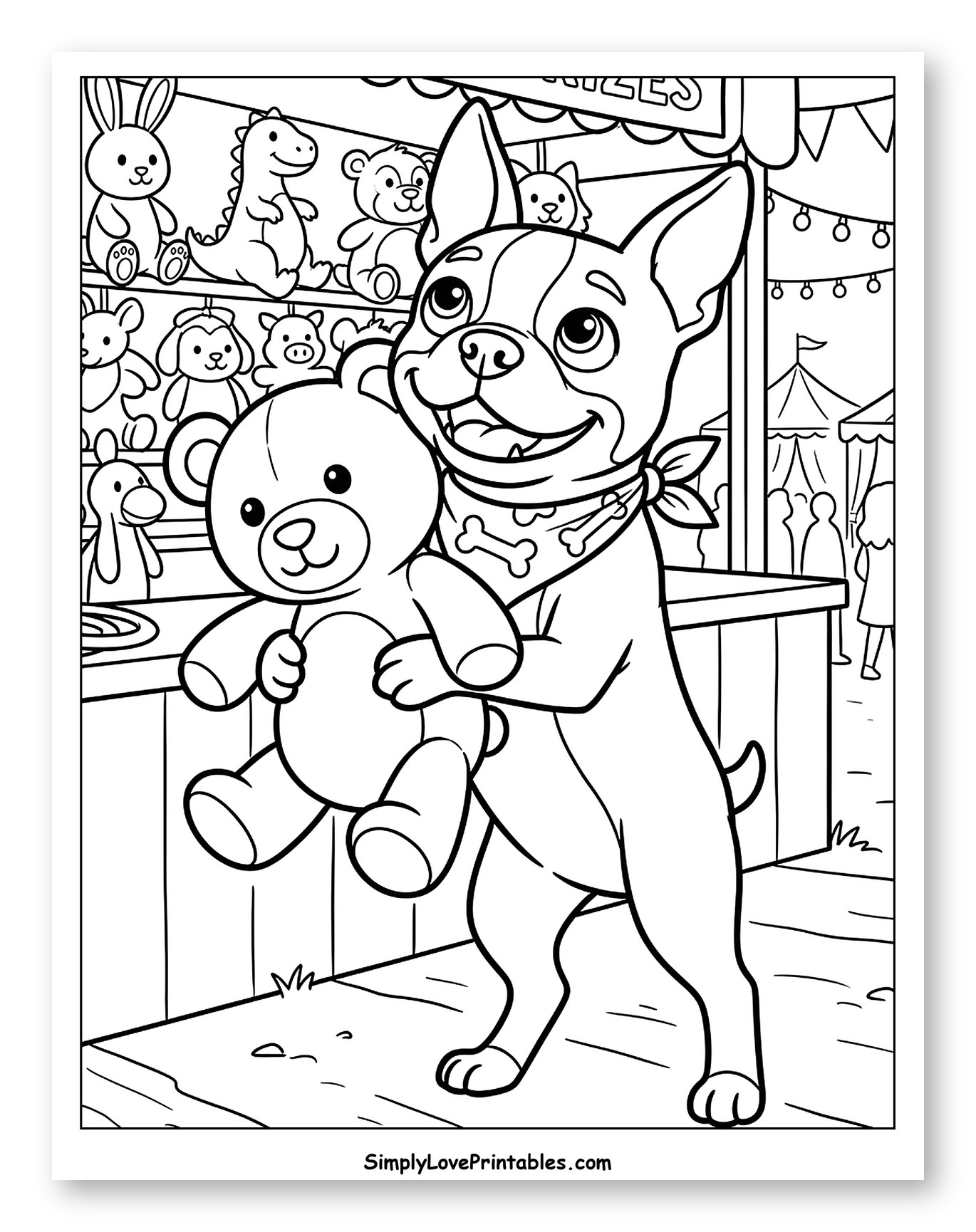 Happy Boston Terrier with Teddy Bear Prize