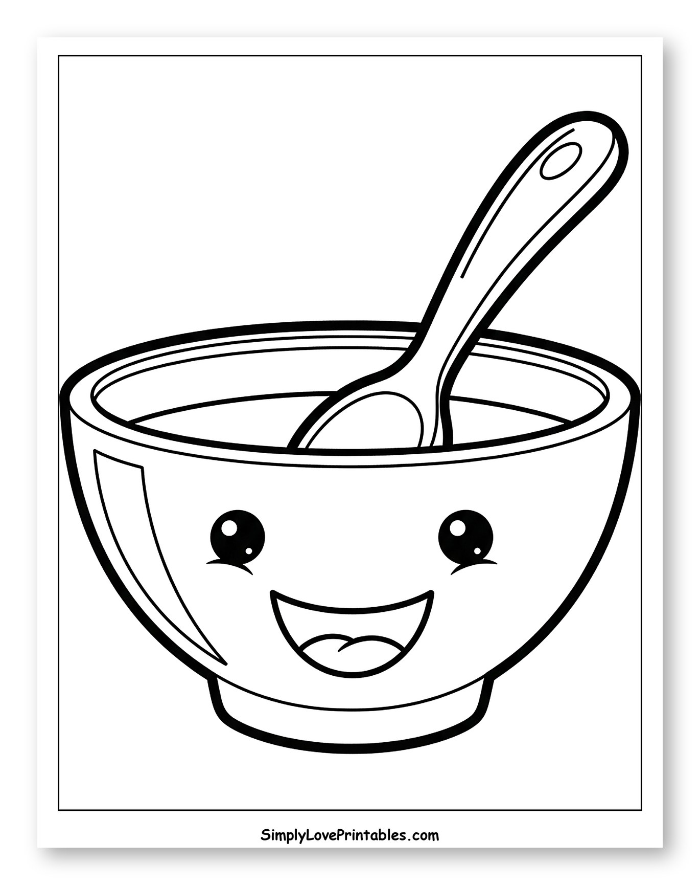 Happy Bowl with Spoon Coloring Sheet for Toddlers