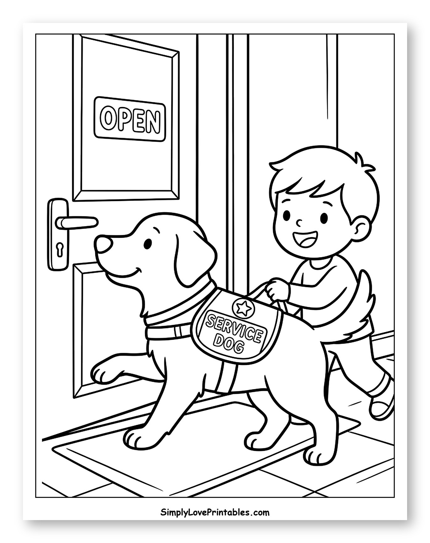 Happy Boy and Service Dog Going Indoors