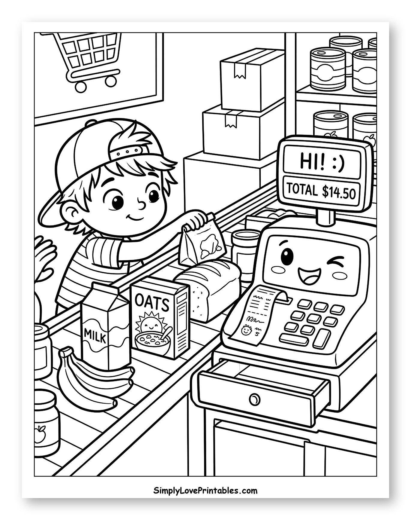 Happy Boy at Grocery Store Checkout