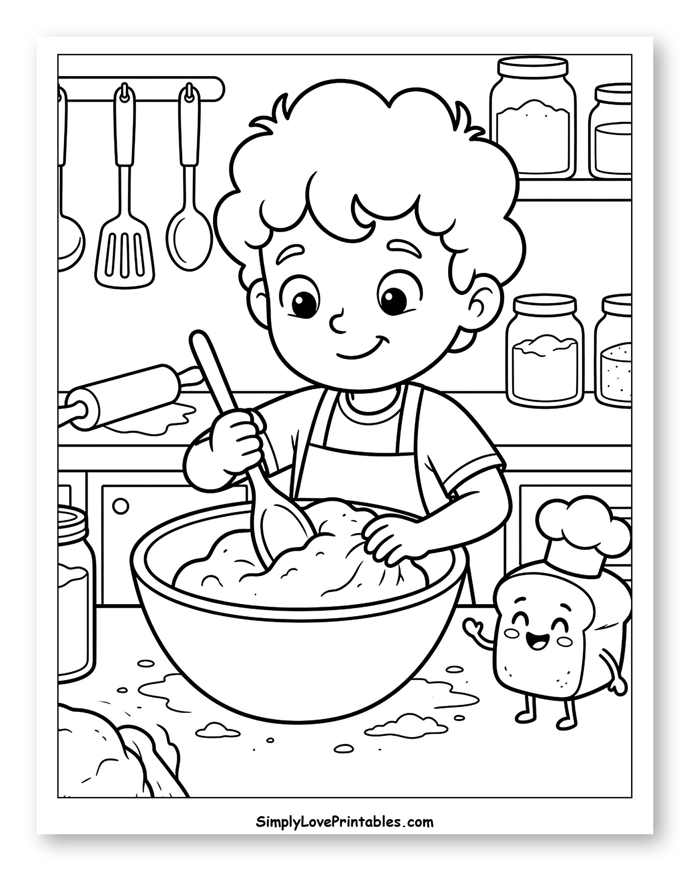 Happy Boy Baking with Bread Character