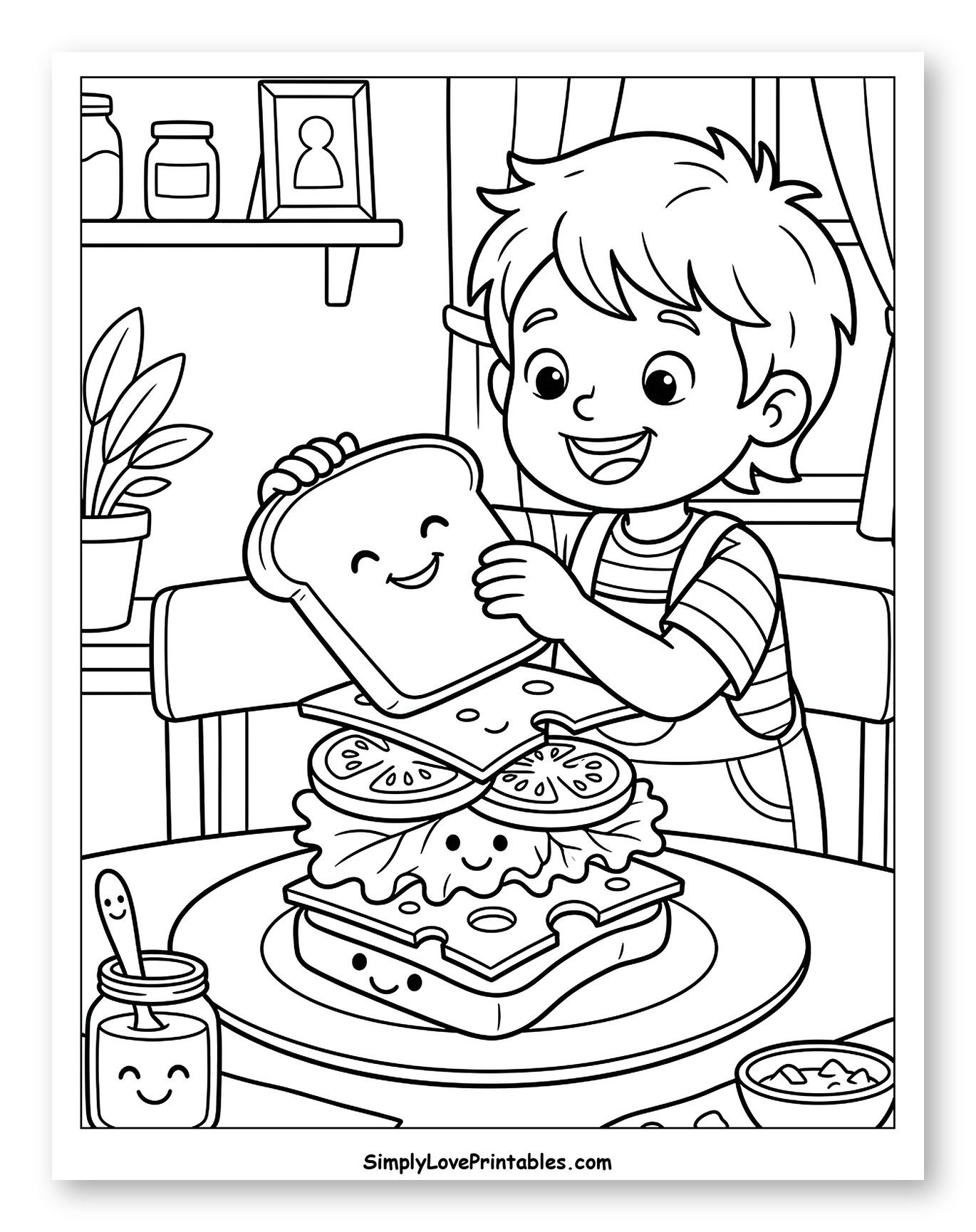 Happy Boy Building a Cheerful Sandwich