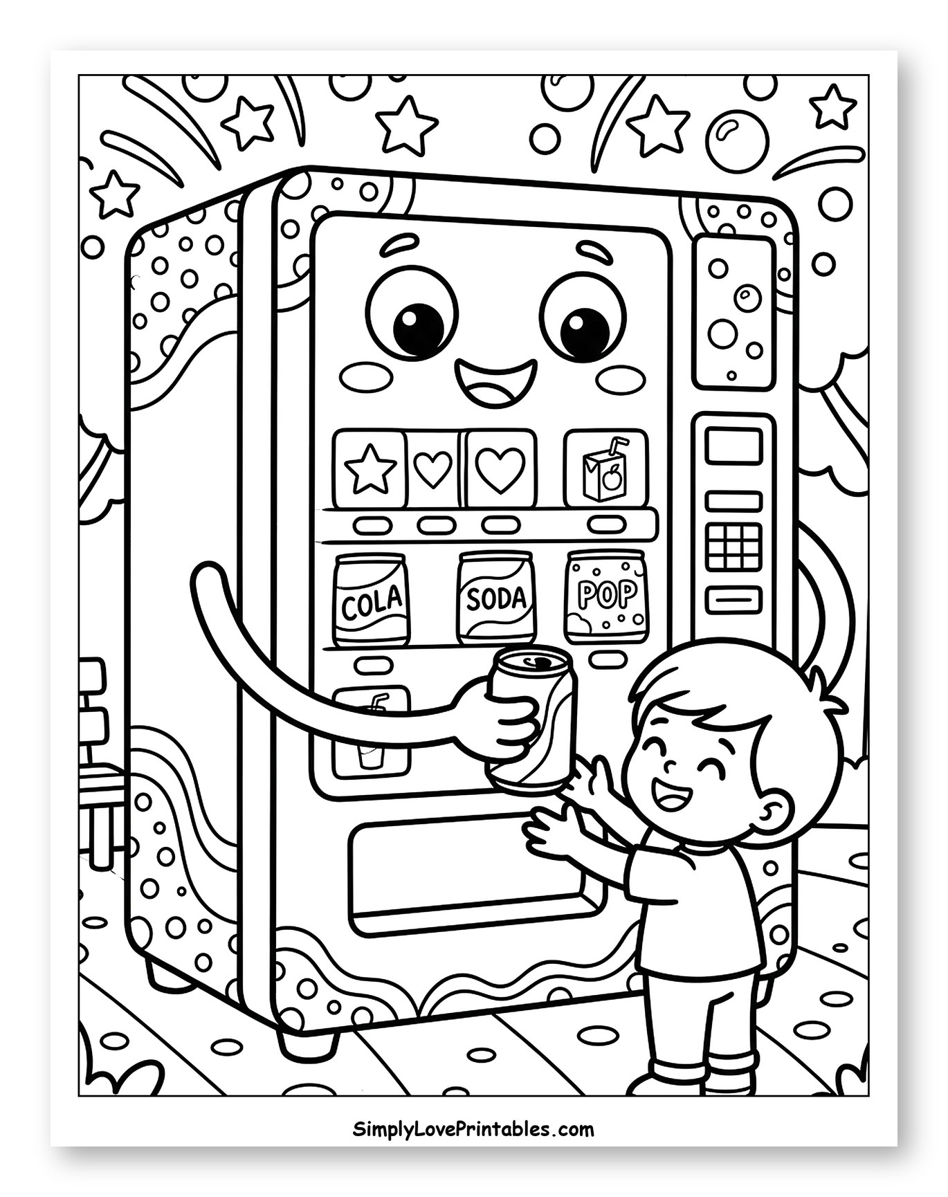 Happy Boy Getting Soda from Vending Machine