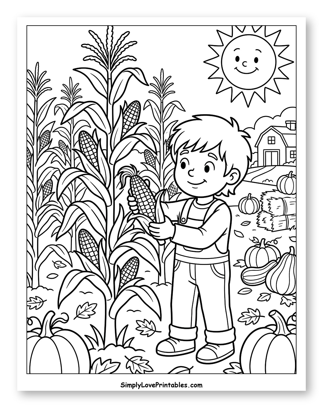 Happy Boy Harvesting Corn on the Farm
